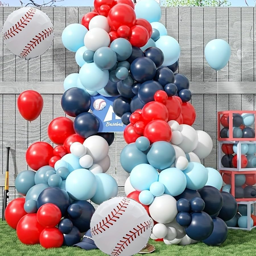 Baseball Themed Balloon Chain Set, Sports Style, Red, White and Blue（105 PCS） image number 2