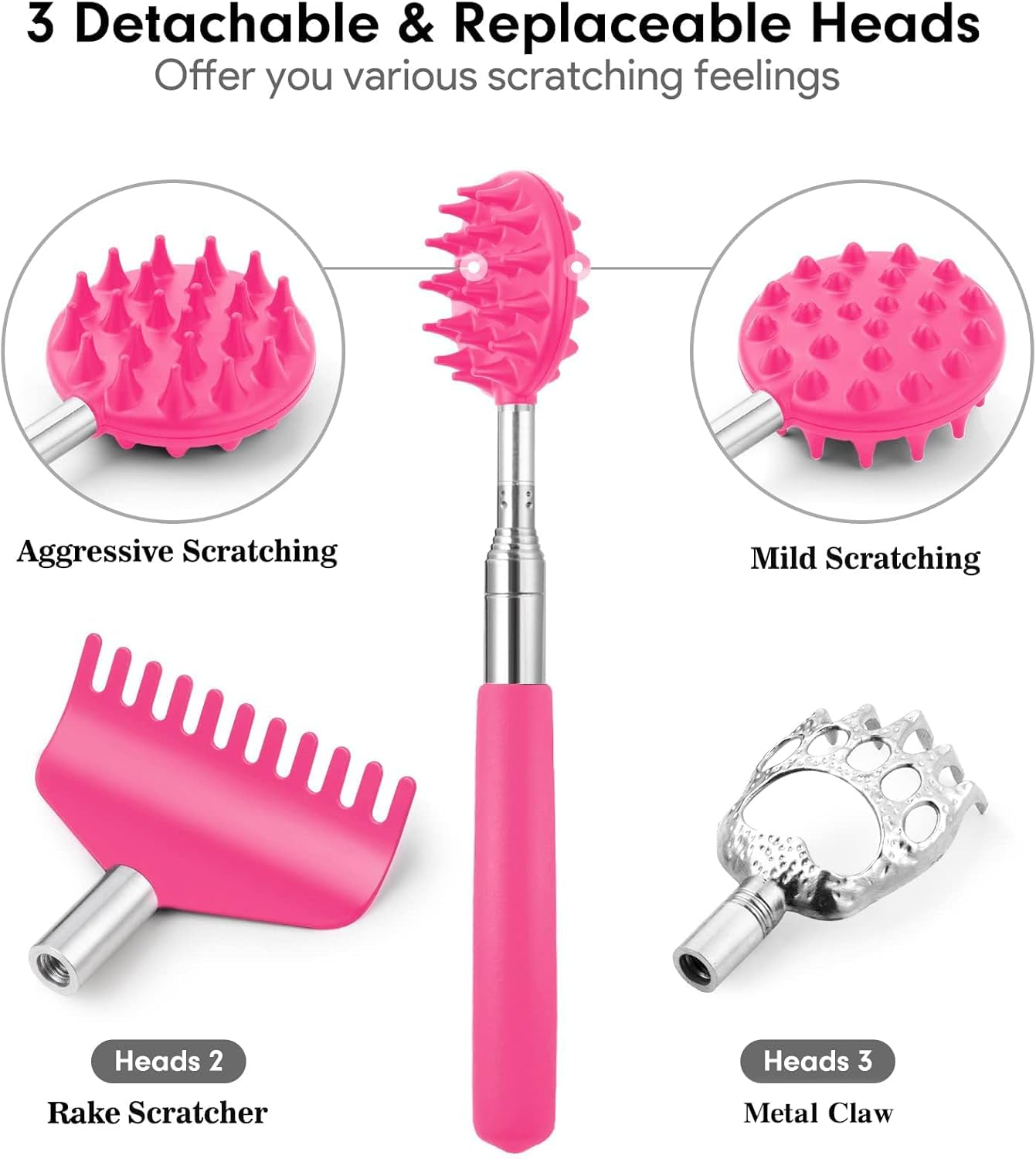 Telescoping Back Scratcher with 3Pcs Detachable Scratching Heads,Tukuos Back Scratcher Extendable Backcratchers for Men/Women,Bear Claw/Rake Scratcher for Aggressive/Moderate Scratching image number 5