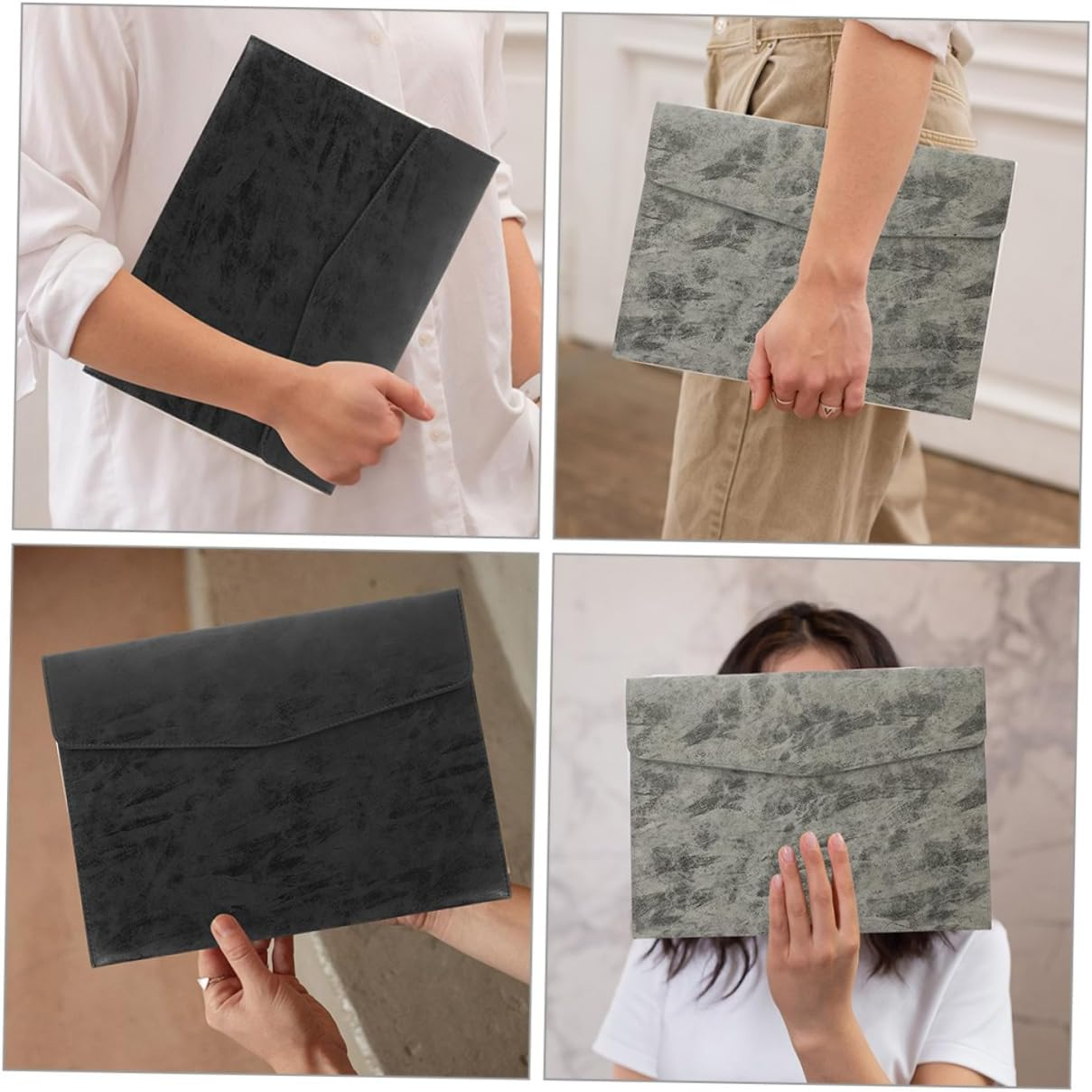 LALAFINA Document Bag Pockets Faux Leather File Organizer Compact Storage for Bills Statements Contracts