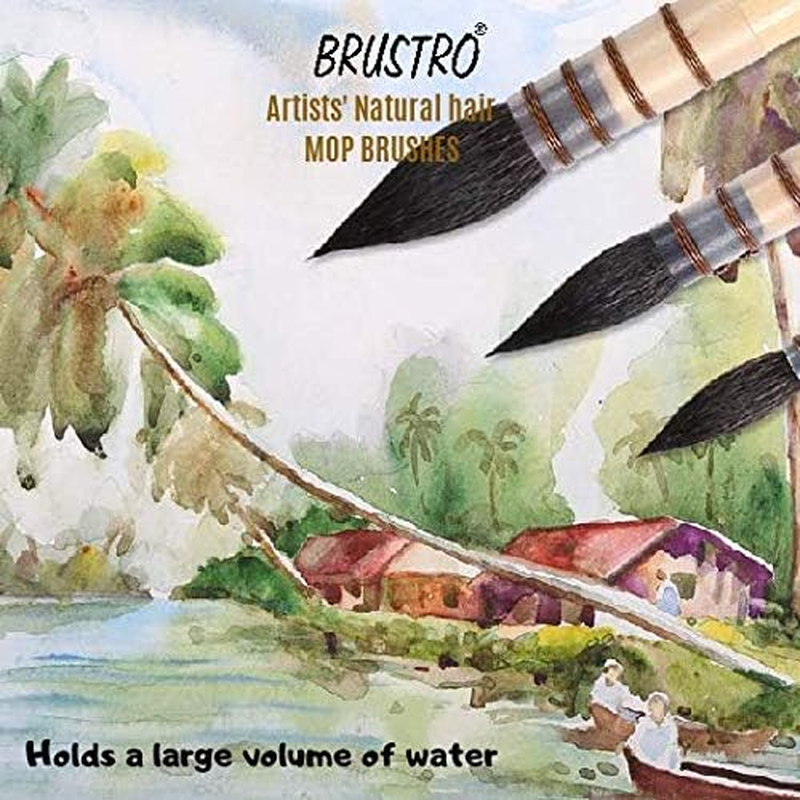 BRUSTRO Artists Natural Hair MOP Brush | Set of 4 - (0, 2, 4, 8) | Ideal for Watercolor, Synthetic Blend, round Paint Brush, Art Painting, Colour, Gouache, Wooden Handle, Professional and Students image number 5