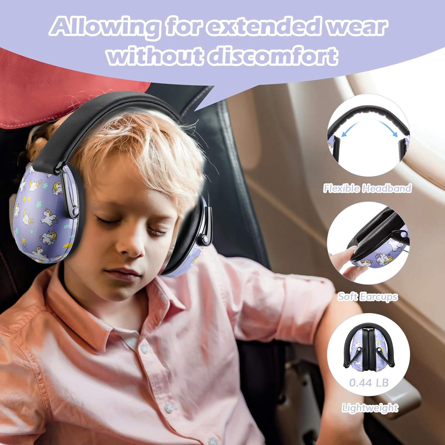 Procase Noise Cancelling Headphones for Kids Toddler, SNR 27Db Noise Reduction Ear Muffs, Hearing Protection for Monster Jam, Concerts, Fireworks, Shooting, Air Show, Autism Sensory Needs -Unicorn - 2, Black  Blue image number 3