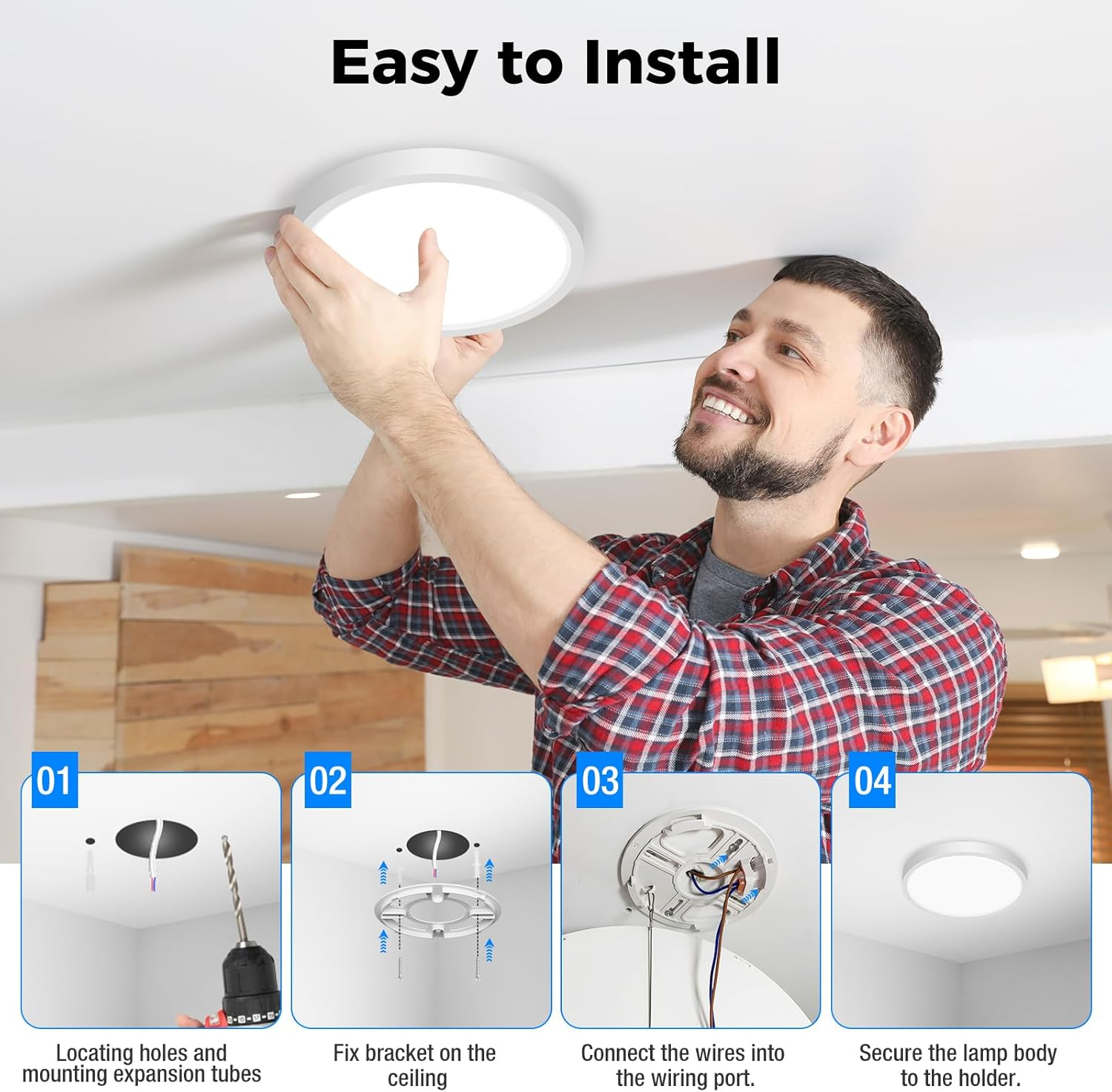 Peasur LED Ceiling Light, 15 W 1500LM Bathroom Ceiling Light, 5 Colours (3000K, 3500K, 4000K, 5000K, 6500K) & IP54 Waterproof round Ceiling Light for Kitchen, Bedroom, Hallway, Garage, Balcony image number 3