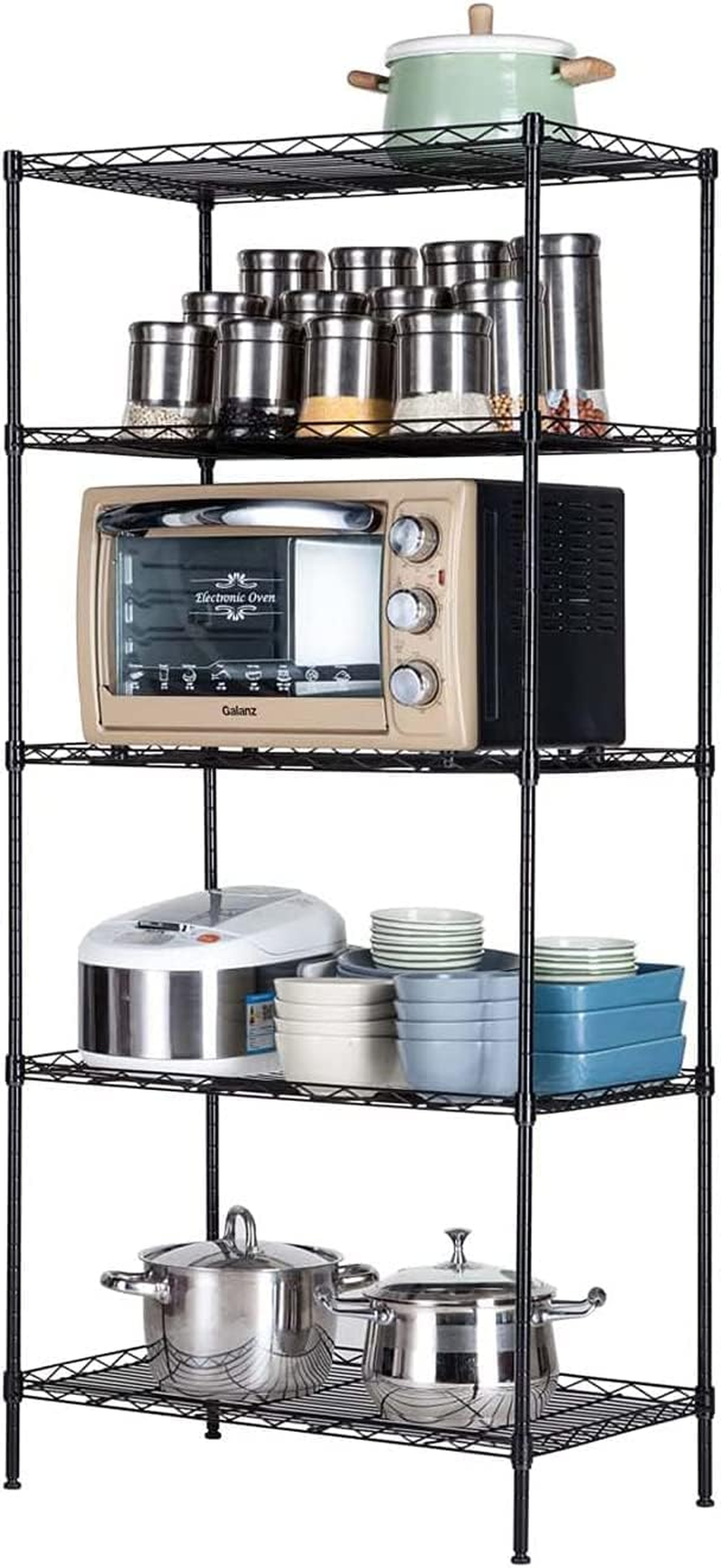 CAVSOIR 4 -Tier Shelf Carbon Steel Shelving Unit Adjustable Heavy Duty Wire Shelf Metal Height Shelves Unit Metal Storage Rack Durable Organizer (Silver, 4 Tier)