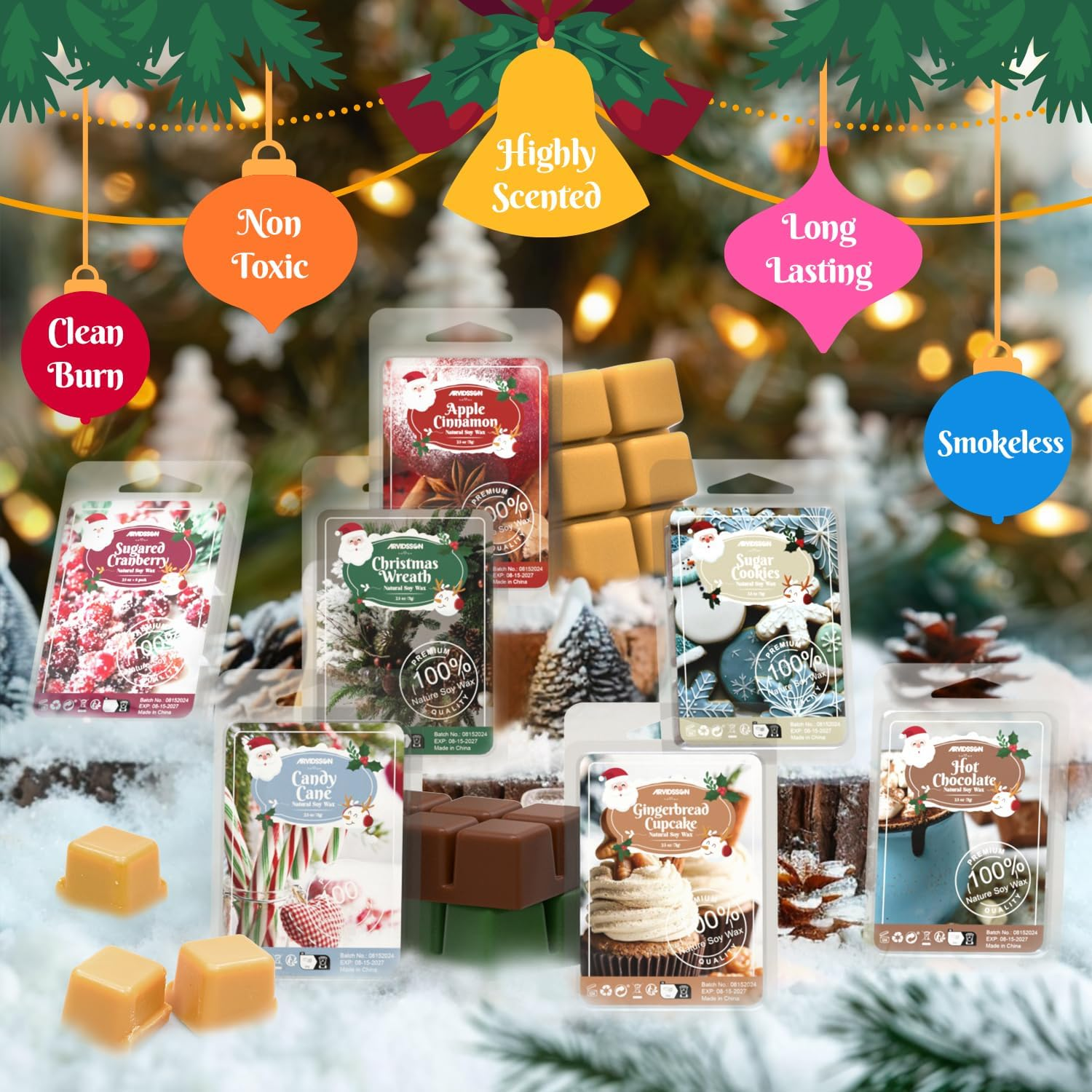 ARVIDSSON Winter Scented Wax Melts, Holiday Soy Wax Cubes