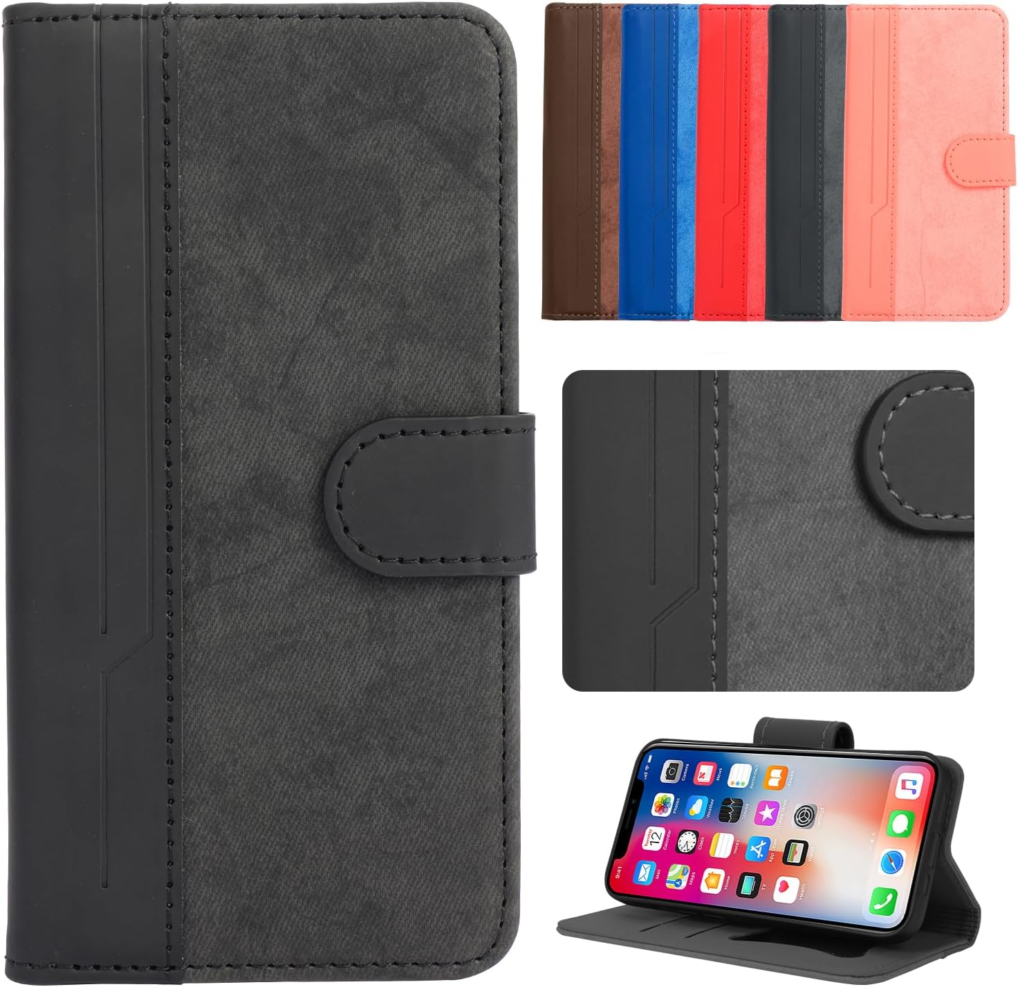 TEDTIKJT Mobile Phone Case for Xiaomi 15 Ultra 6.73 Inch Case with Stand Function Card Slot Protective PU Leather Flip Cover for Xiaomi 15 Ultra Case Foldable, Business Splicing Black