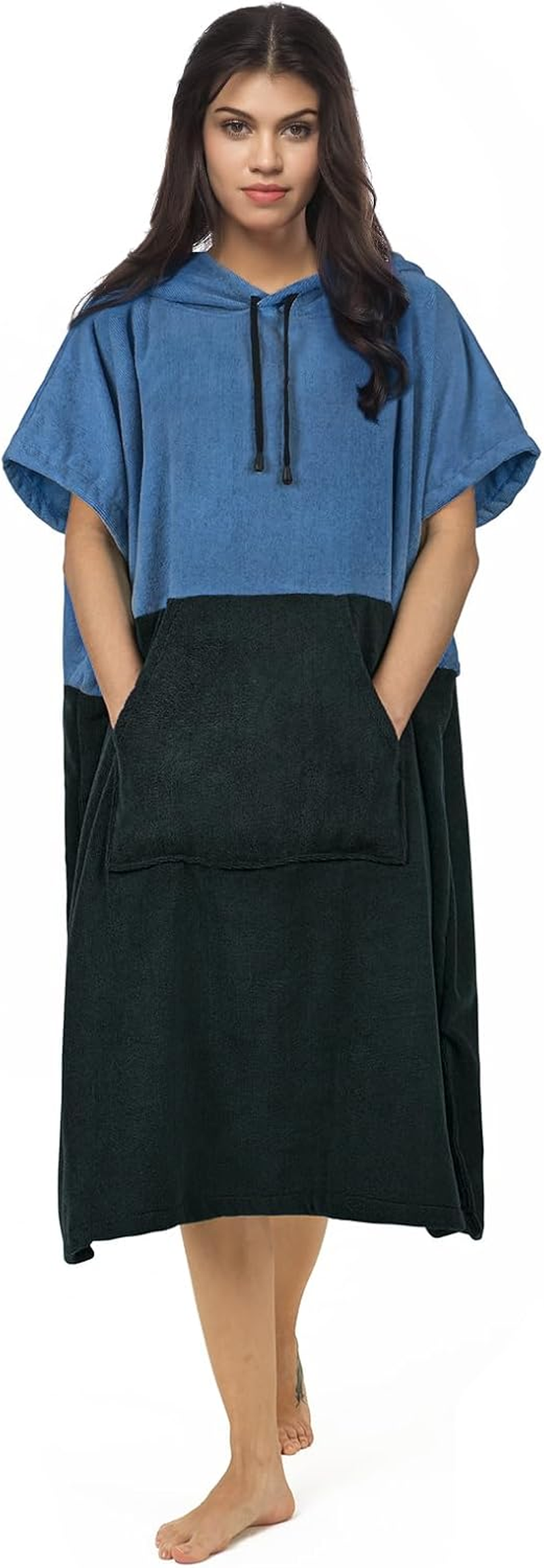 Vulken Thick Hooded Beach Towel Changing Robe, Surf Poncho for Men and Women, Easy Change, Microfiber Towelling for Beach Swimming, 47"X37", Black Blue