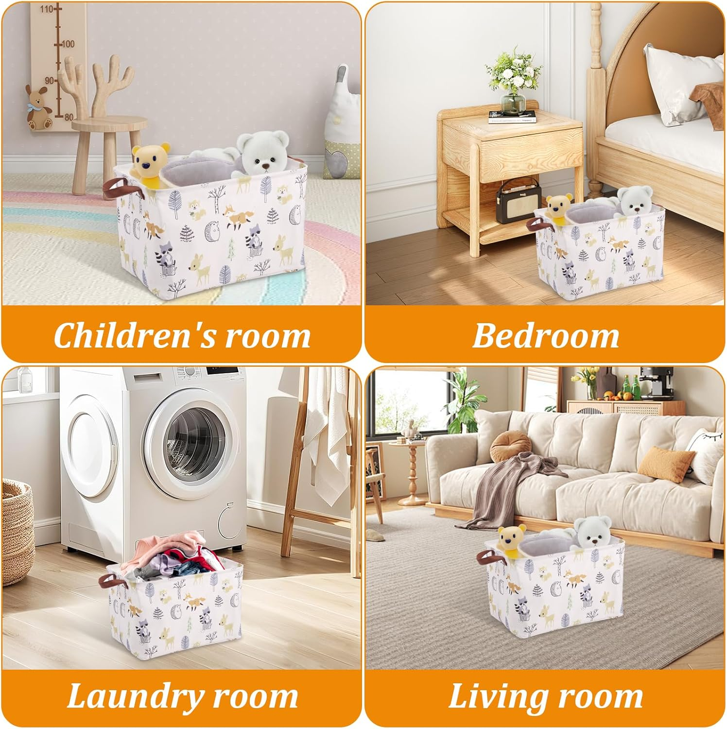 Awobepl 3 Pack Collapsible Storage Baskets, Foldable Fabric Organiser Bin with Handles for Baby Clothes, Nappies, Toys, Rectangular Laundry Hamper for Nursery, Bedroom, Bathroom (Animal) - Bow Tie image number 5