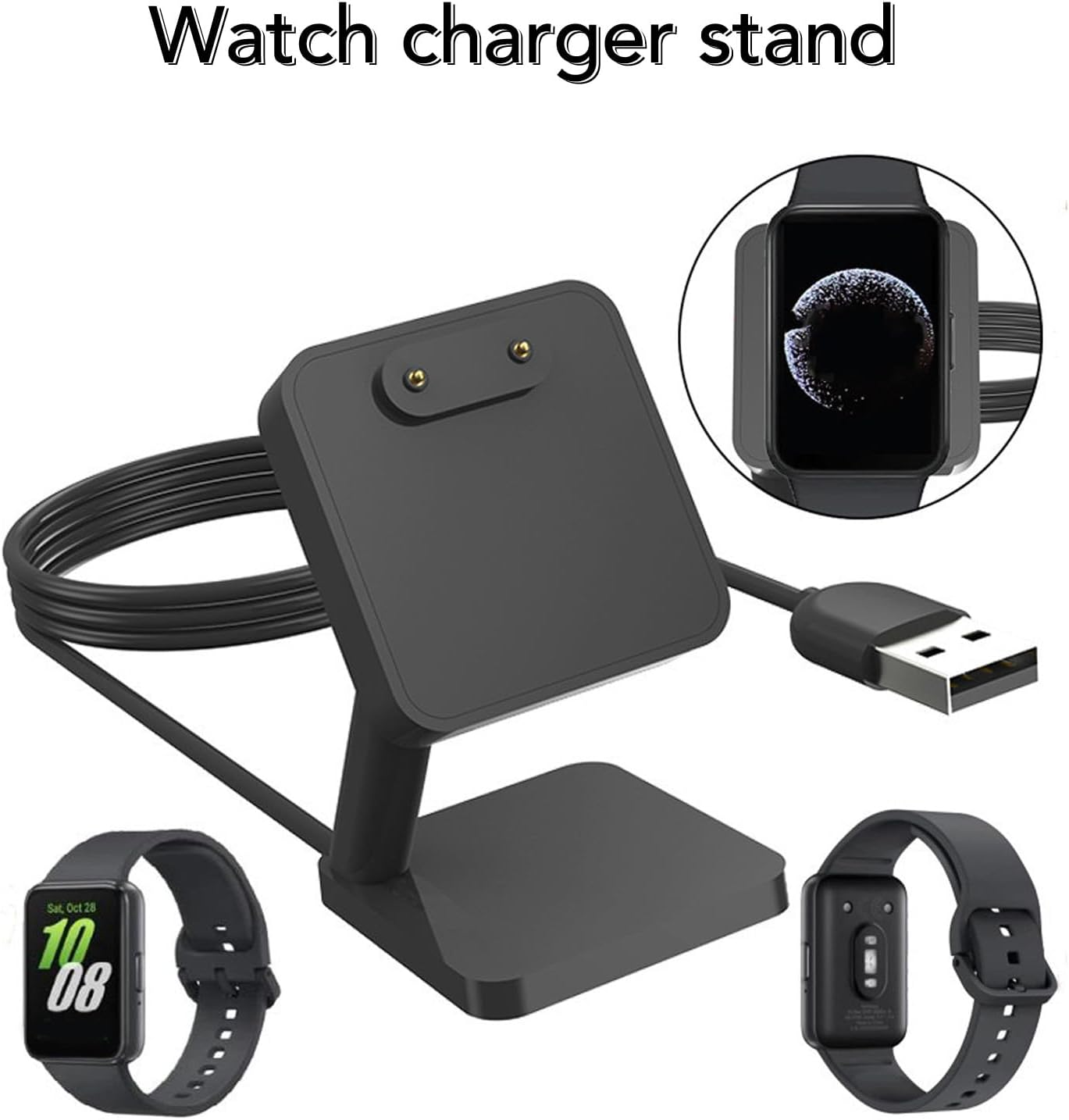Dpofirs Charger Dock Stand for FIT 3 Smartwatch, Magnetic Charging Dock for FIT 3 SM-R390 Charge Station Base, with 3.3Ft USB Charging Cable