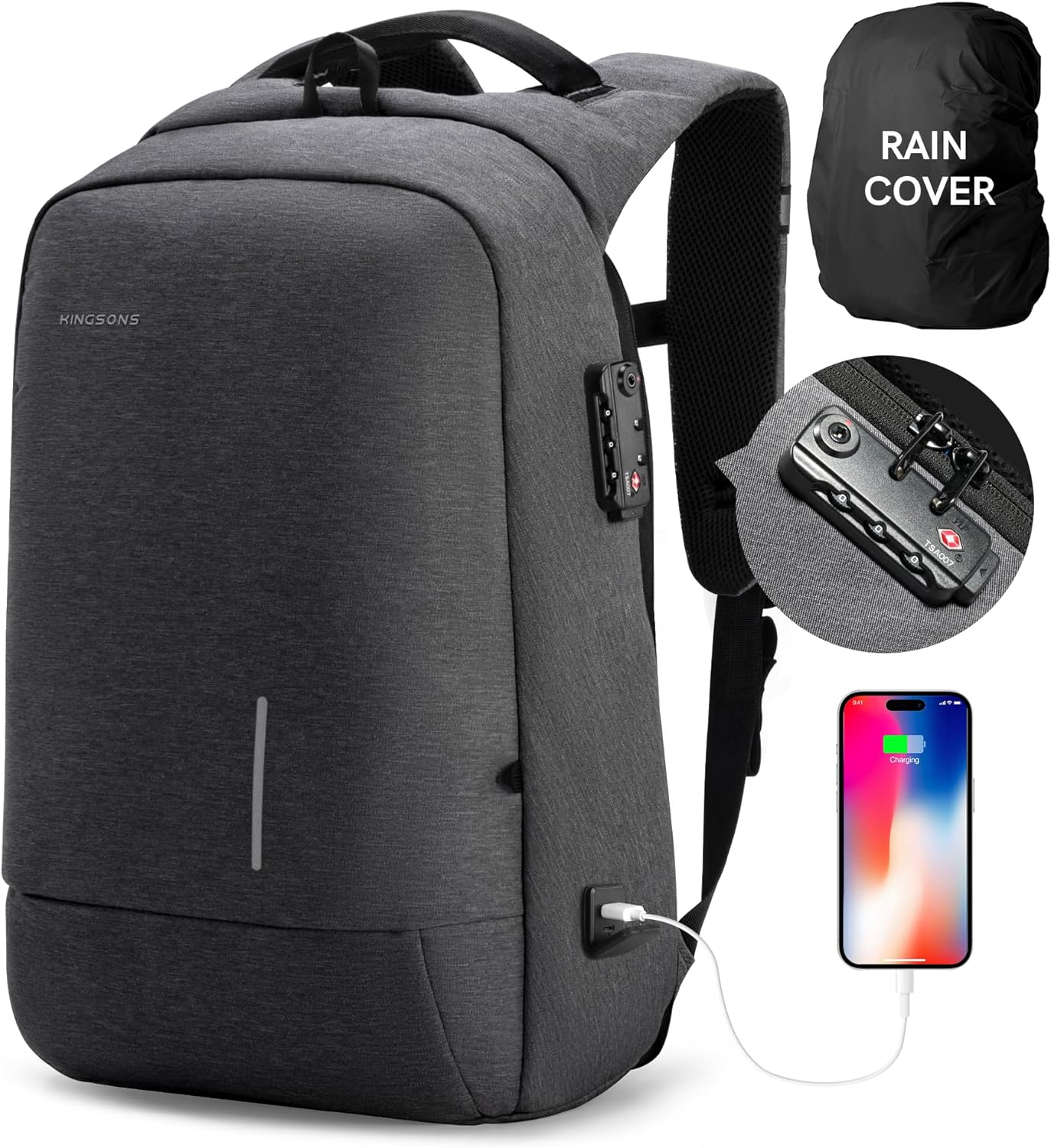 KINGSONS Water-Proof Business Laptop Backpack Luxury and Elegance Men'S Backpack Large-Capacity Modern Rucksack Bags for Men for School Travel Work Fits 15.6 Inch Laptop