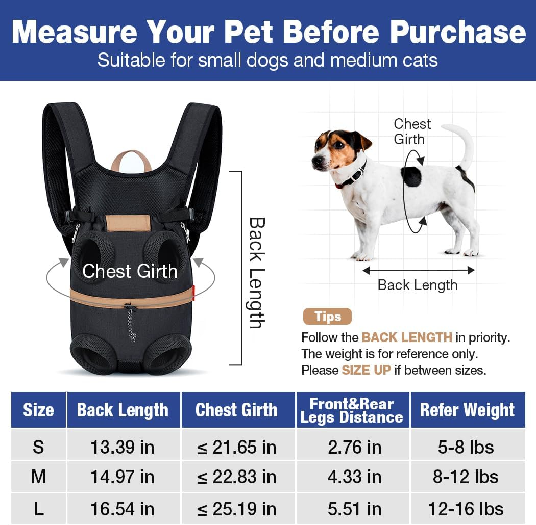 Lekereise Dog Carrier Backpack for Small Medium Dogs Cats Puppies, Adjustable Pet Front Cat Dog Carrier Backpack Travel Bag, Legs Out, Easy-Fit, Small, Black image number 4