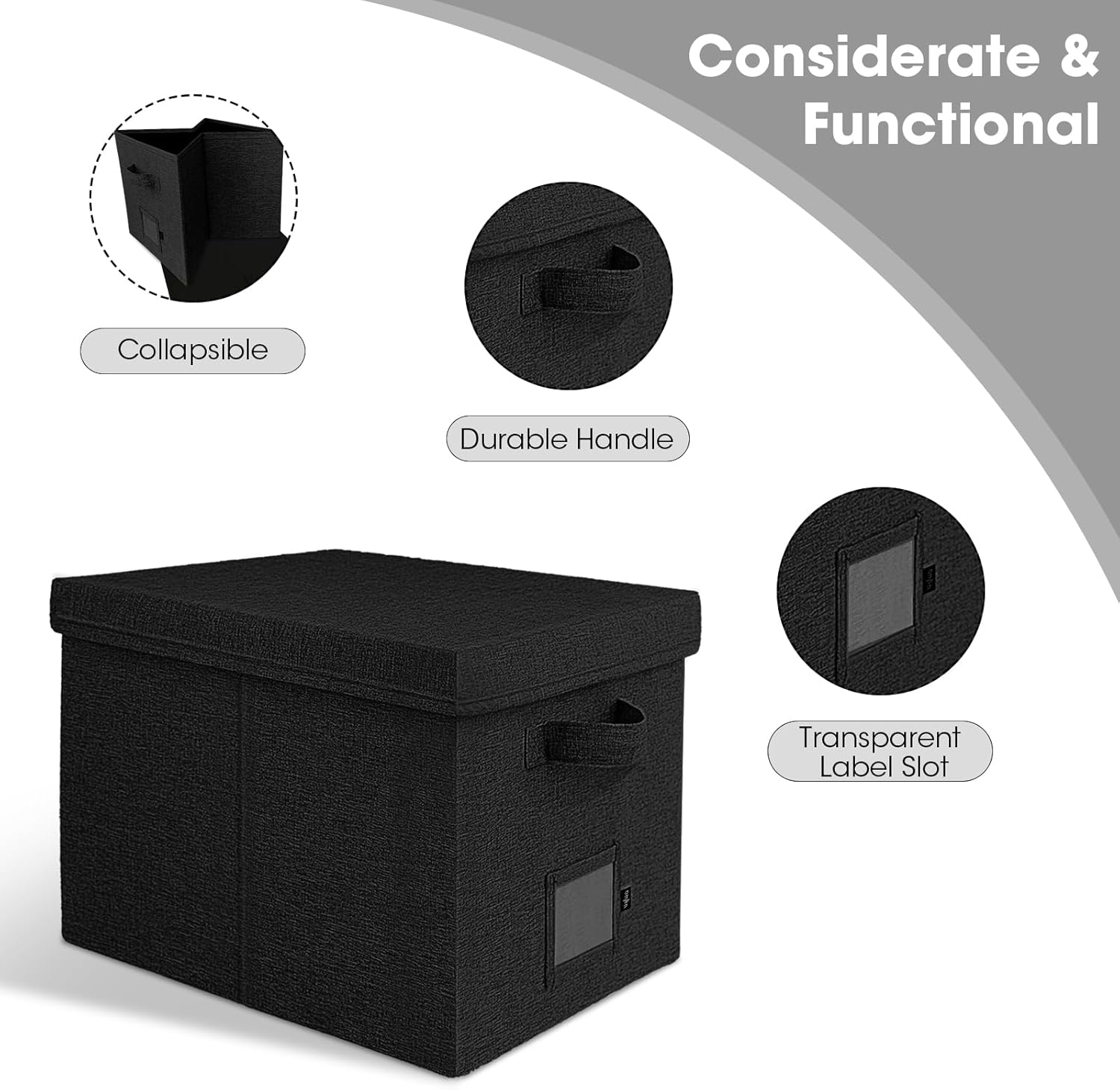 File Organizer Box with Lid, Onylin Document Storage Organizer with Handle, Collapsible Hanging Document Filling Box for Letter/Legal File Folder - 15 X 12.6 X 11 Inch (1 Pack, Black) - Grey image number 5