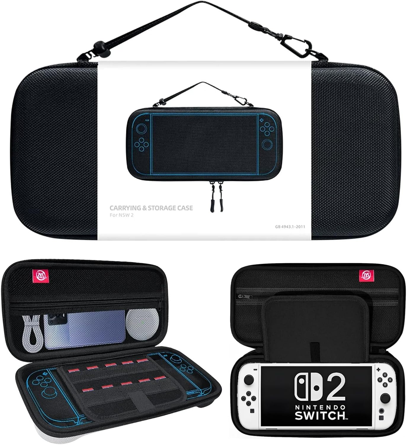 Checkzed Switch2 Carrying Case, Protective Travel Pouch for Switch Console & Accessories, Waterproof and Shockproof Hard Shell with Game Card Slots &ndash; Black ﻿ image number 5