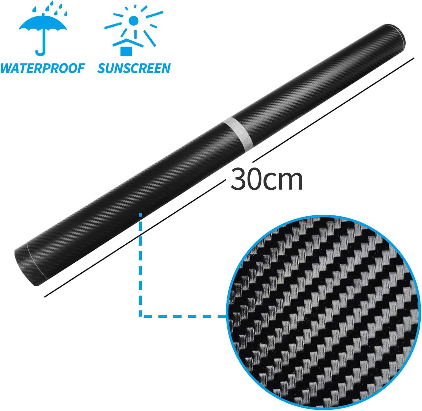 Carbon Fibre Vinyl Wrap Roll with Plastic Scrapers, 1500 X 300 Mm Self-Adhesive Vinyl Sticker Tape for Cars Auto and Motorcycle DIY, Interior/Exterior, Textured 3D Effect, Matt Black image number 1