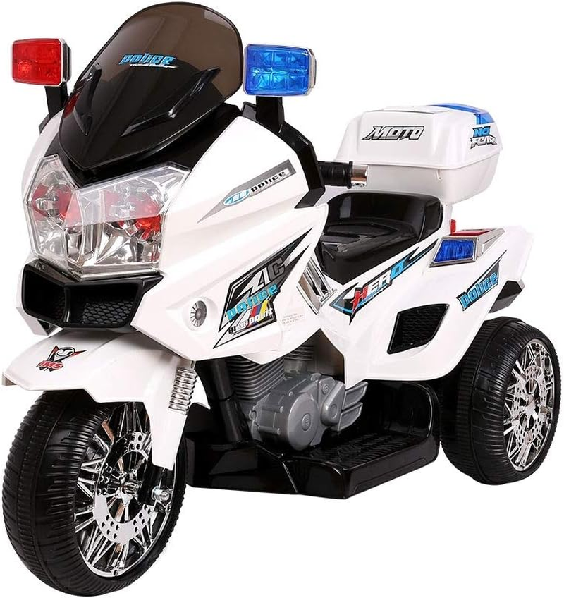 Rigo Kids Ride on Motorbike Car Police Motorcycle, 6V Battery Horn Headlight Built-In Music 25Kg Capacity 3 Wheels Electric Motorcycle Cars for Toddlers Baby Walkers Little Tikes Rides Kid Toy Black