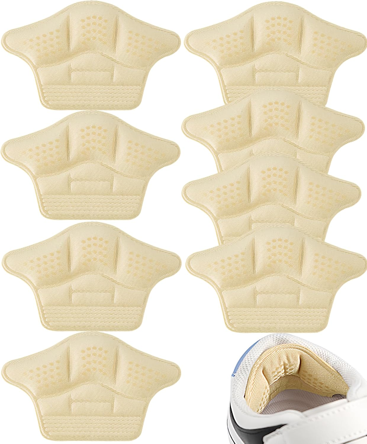 YBVABE Heel Cushion Inserts - 8Pieces Heels Grip Anti-Slip Leather Shoe Pads with Silicone Dots, Reusable Adhesive Thick Back Insoles for Boots & Sports Shoes, Heel Blister Protectors for Women & Men, Ideal for Loose Shoes (8 Beige)