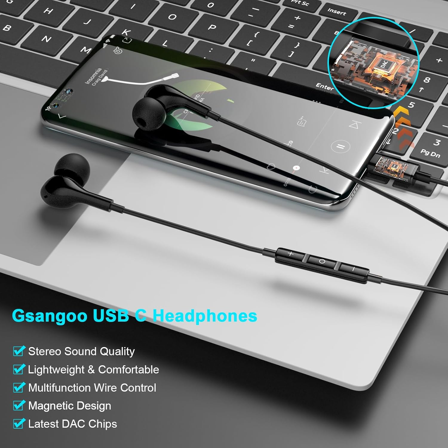 USB C Headphones Wired Earphones for Samsung Galaxy S24/S23/S22/S21 Ultra for Iphone 15 Pro Wired Earbuds with Mic Volume Control Stereo Noise Cancelling Type C Earbuds for Pixel 8/Oneplus 12, Black image number 1