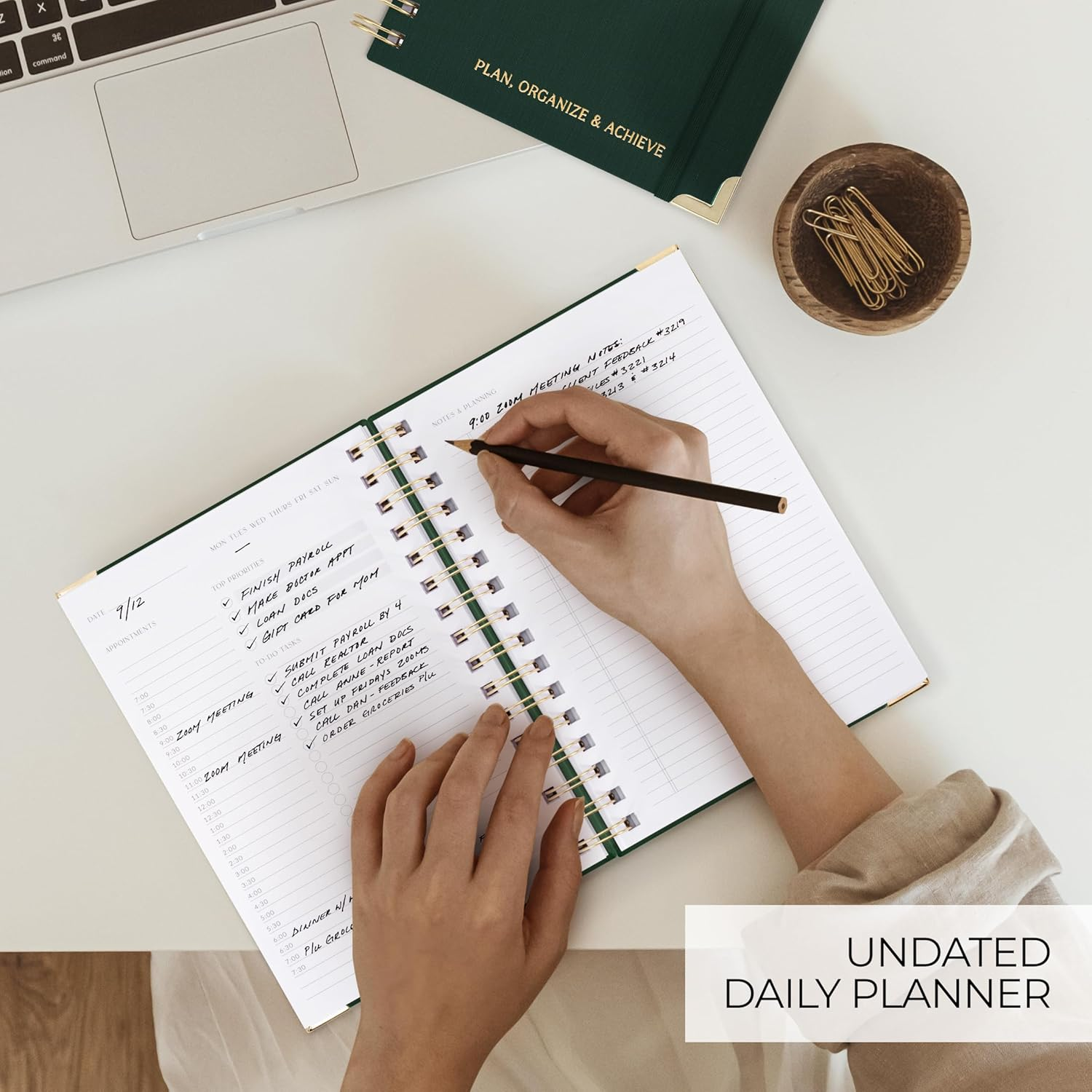 Aesthetic Daily Planner and Notebook with Hourly Schedule - Aesthetic Spiral to Do List Notepad for Work/Home to Organize Tasks and Appointments - Stylish School/Office Supplies Book for Women
