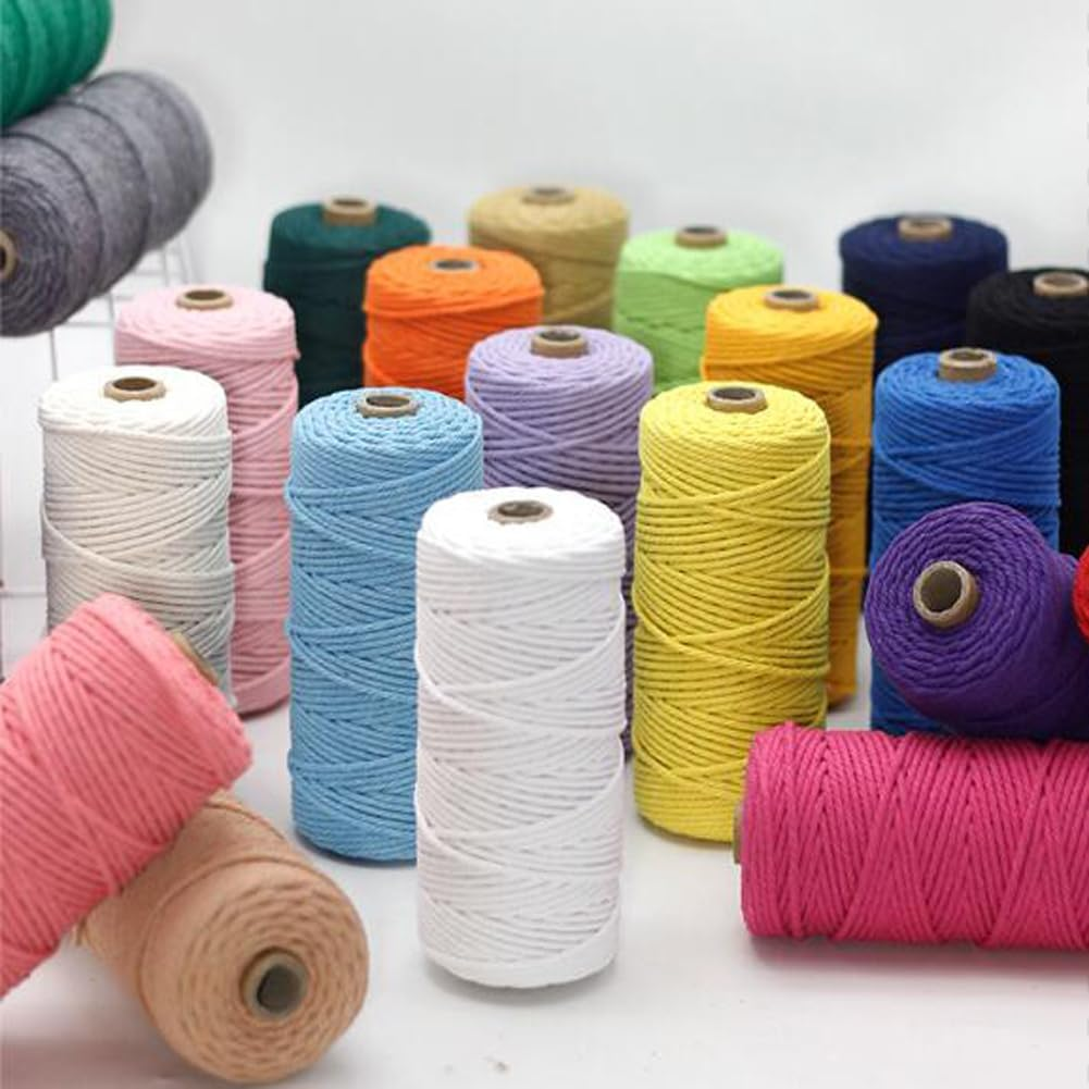 5 Rolls Natural Macrame Cord, Betterjonny 3Mm X 270 Yards Colored Macrame Rope, 4 Strand Twisted Cotton Rope Macrame Yarn, Colorful Cotton Craft Cord for Wall Hanging, Plant Hangers, Knitting, DIY - Big Red/Brick Red/Deep Pink/Light Pink/Wine Red image number 3