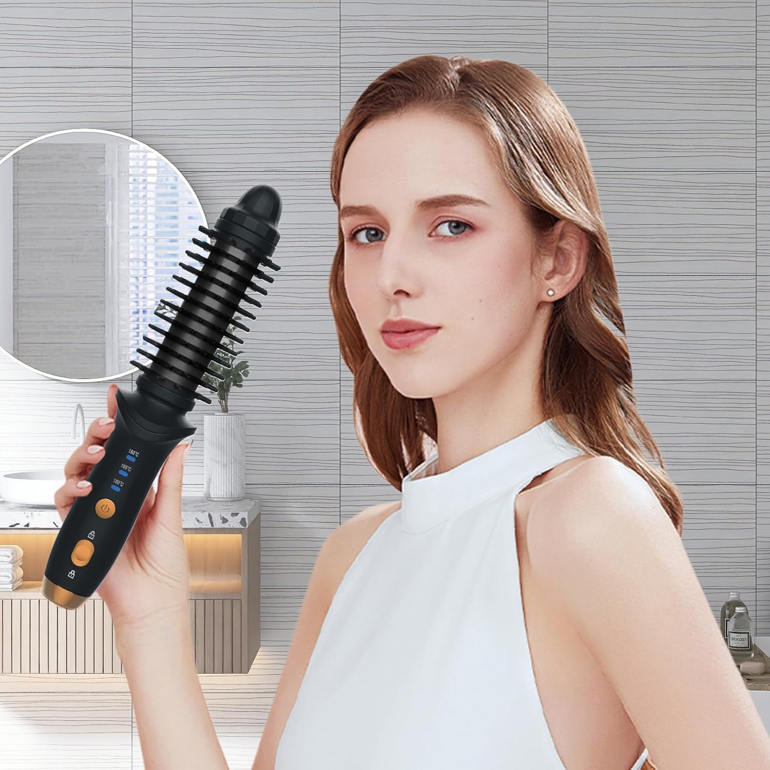 22.5X4.4X4.2 Cm Portable Rechargeable Curling Brush PC Small Hair Curling Iron Fast Heating Hot Brush for Women Nylon Bristle Styling Tool for Home, All Hair Types image number 1
