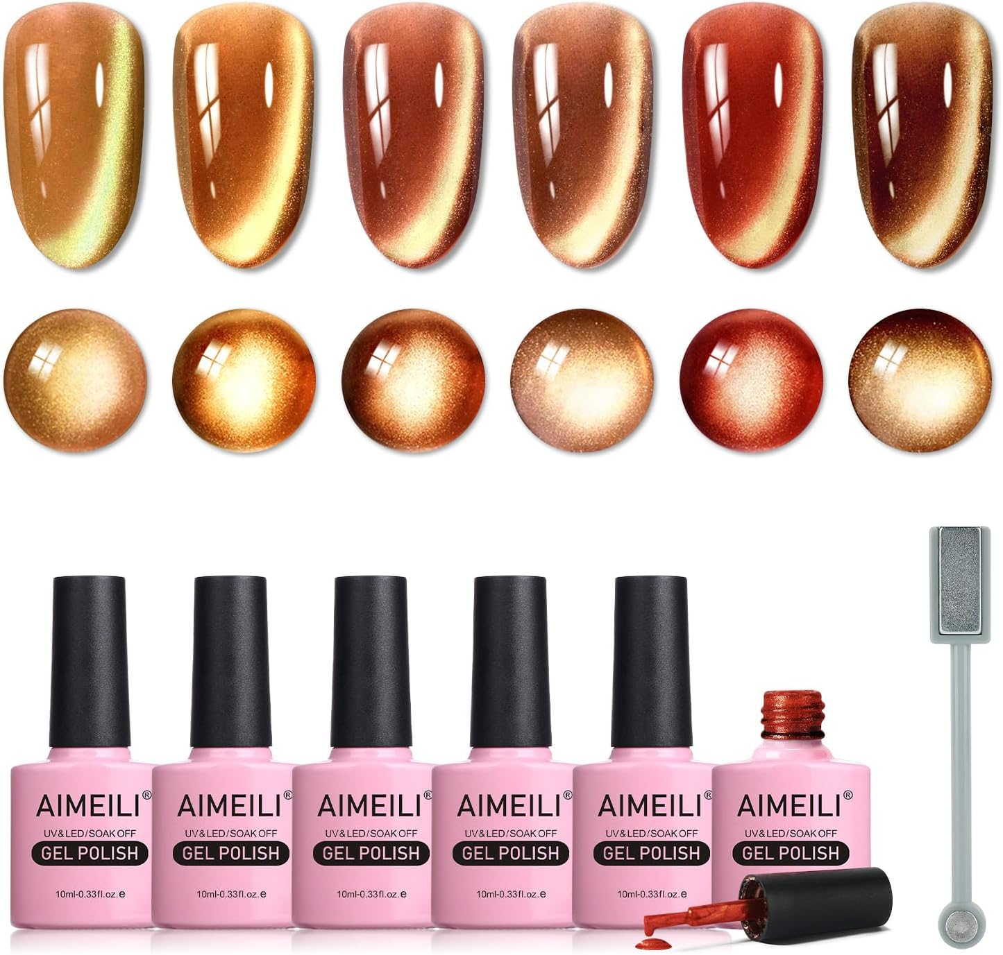 AIMEILI Cat Eye Gel Nail Polish U V LED Hema Free Cruelty Free Vegan Gel Polish Colors for Nail Art Kit Set of 6Pcs X 10Ml - Kit Set 71