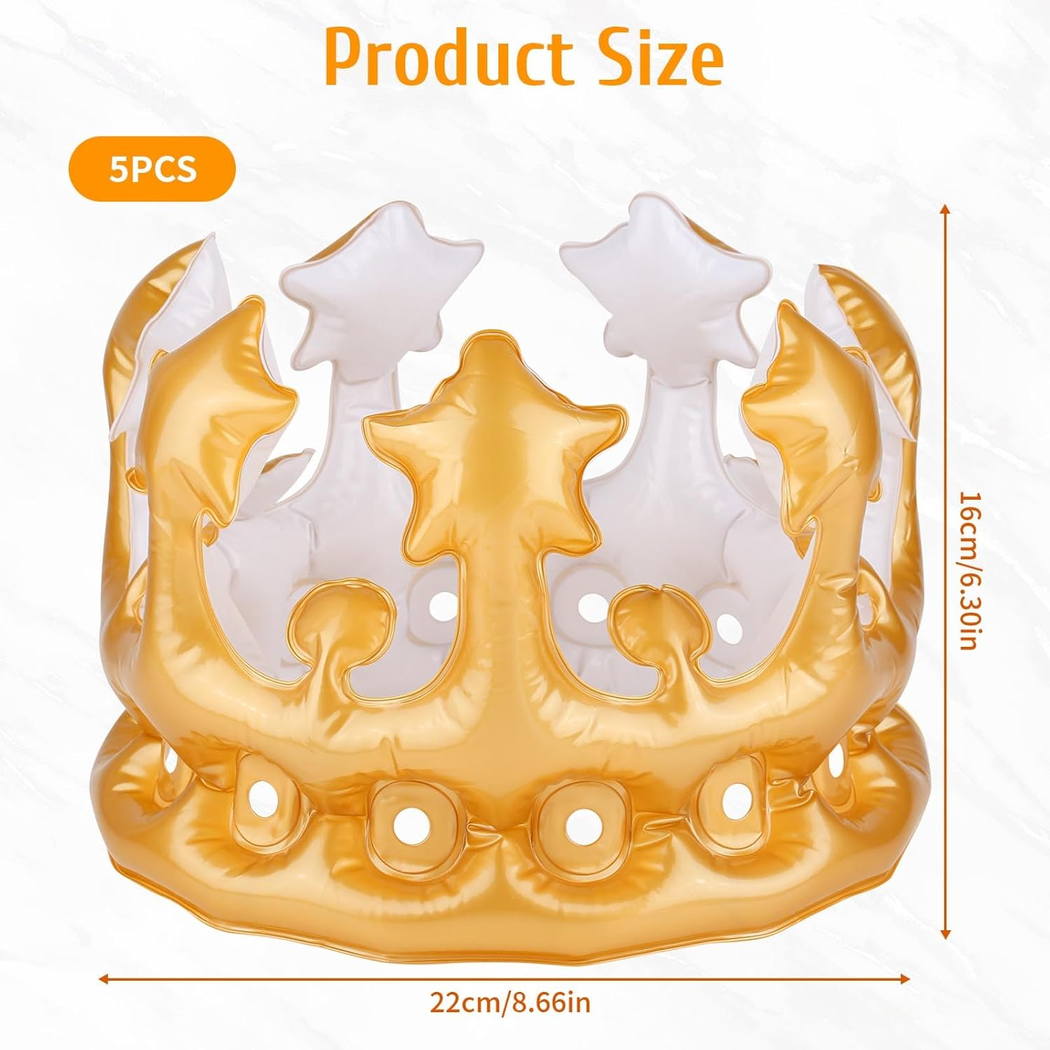 RISF Pack of 5 Inflatable Crowns, Inflatable Birthday Crowns, Gold Crowns, Queens Crown, Crown Birthday for Costume Accessories, Carnival, Teenagers and Adults Birthday Decoration image number 6