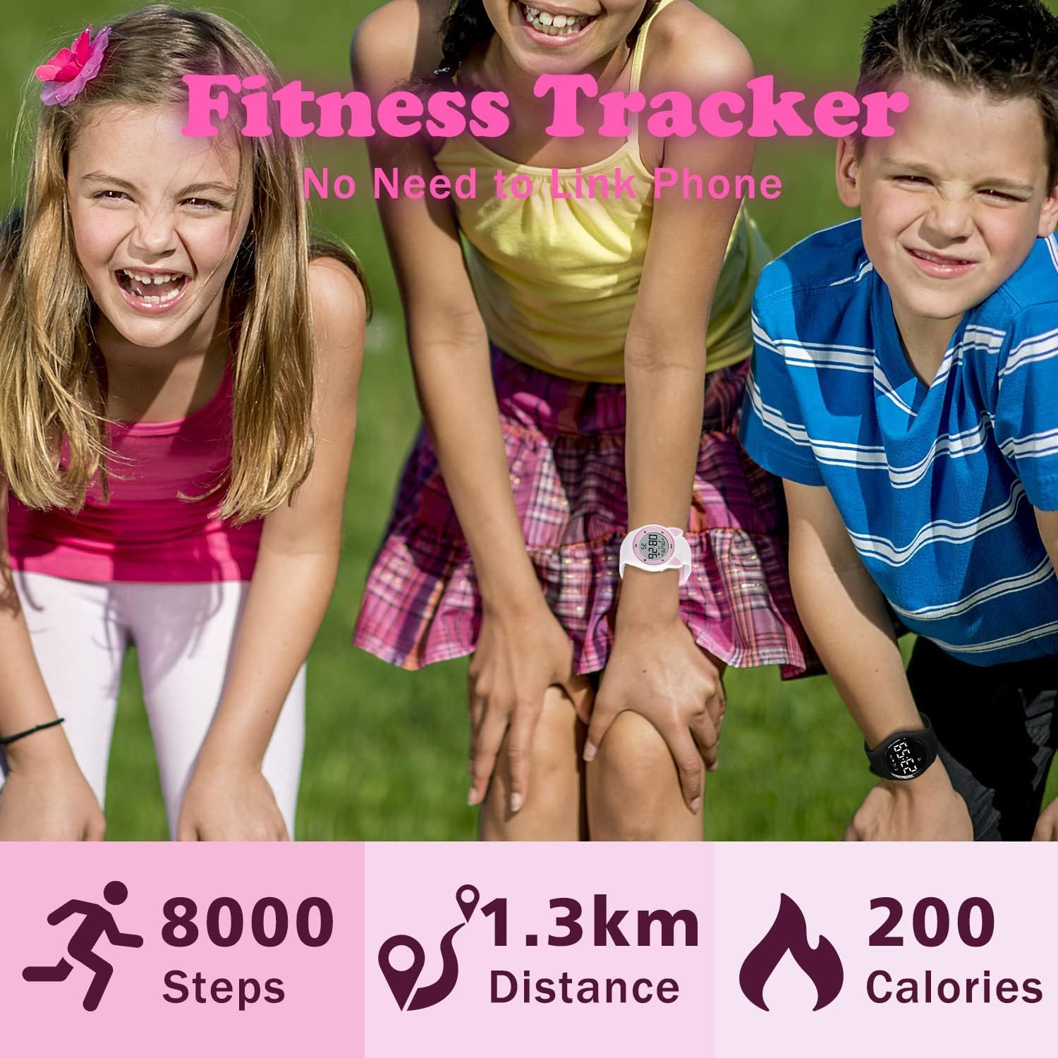 BEN NEVIS Digital Kinderuhr Jungen Und M&auml;dchen-Sports Outdoor Wasserdicht Armbanduhr Mit Led-Licht,Wecker,Stoppuhr,Datum,Fitness Tracker Uhr Mit Schrittz&auml;hler,Distanz-Silikon Armband - 15-Black Pink/T15 image number 3