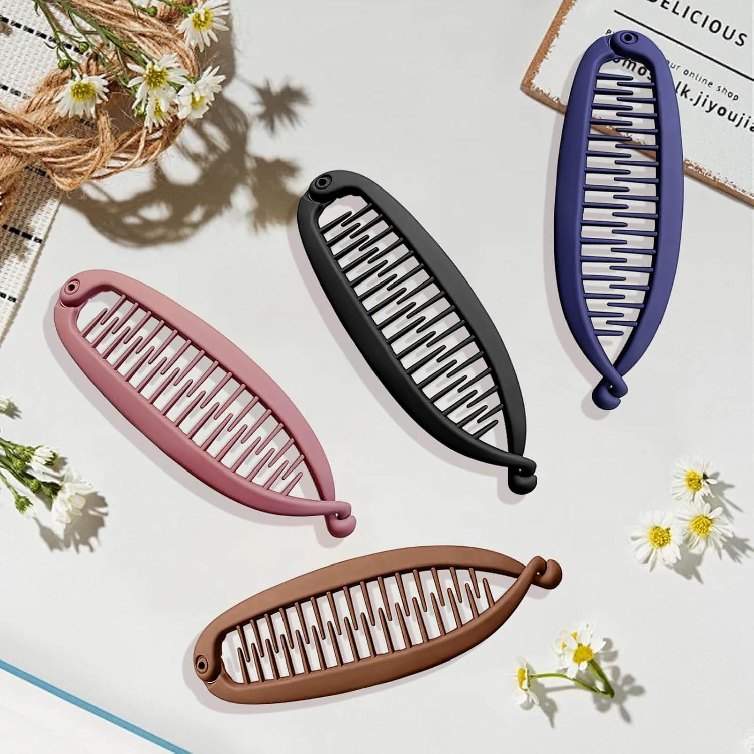 Pack of 4 Banana Clips, Banana Clip Hair, Banana Clip, Thick Hair, Large Hair Clip, French Banana Clip, Banana Hair Clips, Women'S Non-Slip Ponytail Holder for Women image number 1