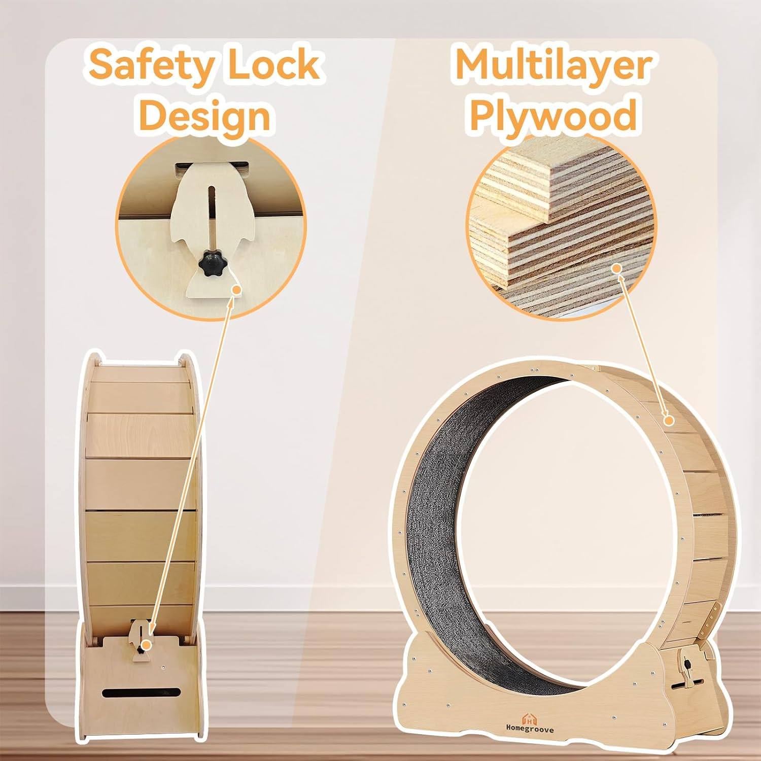 Homegroove Cat Exercise Wheel, 45 Inch Large Cat Wheels for Indoor Cats,Versatile Cat Running Wheel Treadmill with Detachable Carpet for Cat'S Weight Loss and Health (Natural Wood Color, XL) image number 4