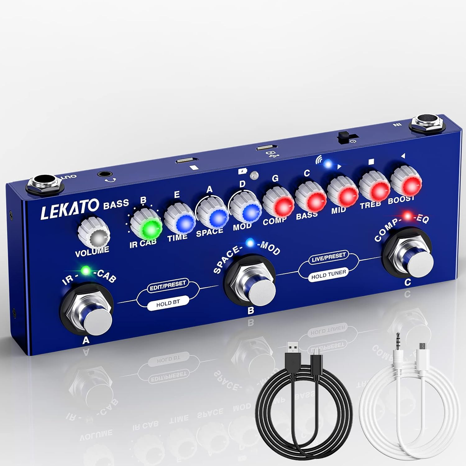 LEKATO Bass Multi Effects Pedal, with IR Loading 9 AMP Models, Delay Reverb Chorus Distortion Overdrive, Processor for Bass Guitar, Bluetooth 5.0,Recording, Built-In Battery, (BC-01421BN) image number 1