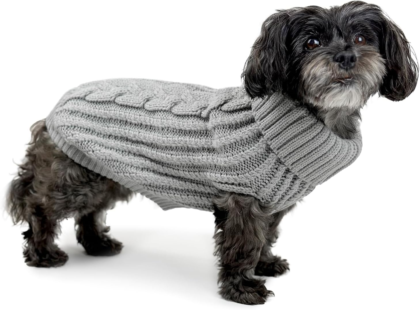 Huskimo Dog Jumper Cali Knit Fog Grey 33Cm &ndash; Cable Knit Dog Sweater, Sleeveless Fit, Stretch Belly, Machine Washable image number 6