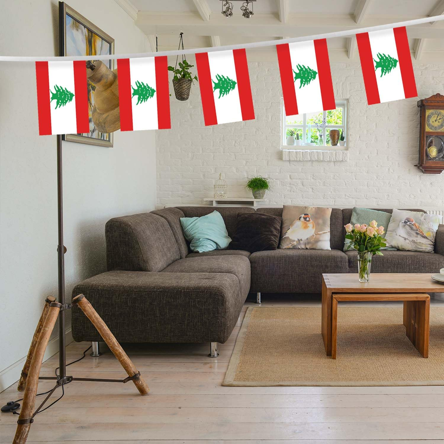 32FT Small Lebanon Pennant Flag Bunting,30 PCS Mini String Banner Strip Lebanese National Decor Rectangle for Holiday Restaurant Home Party School