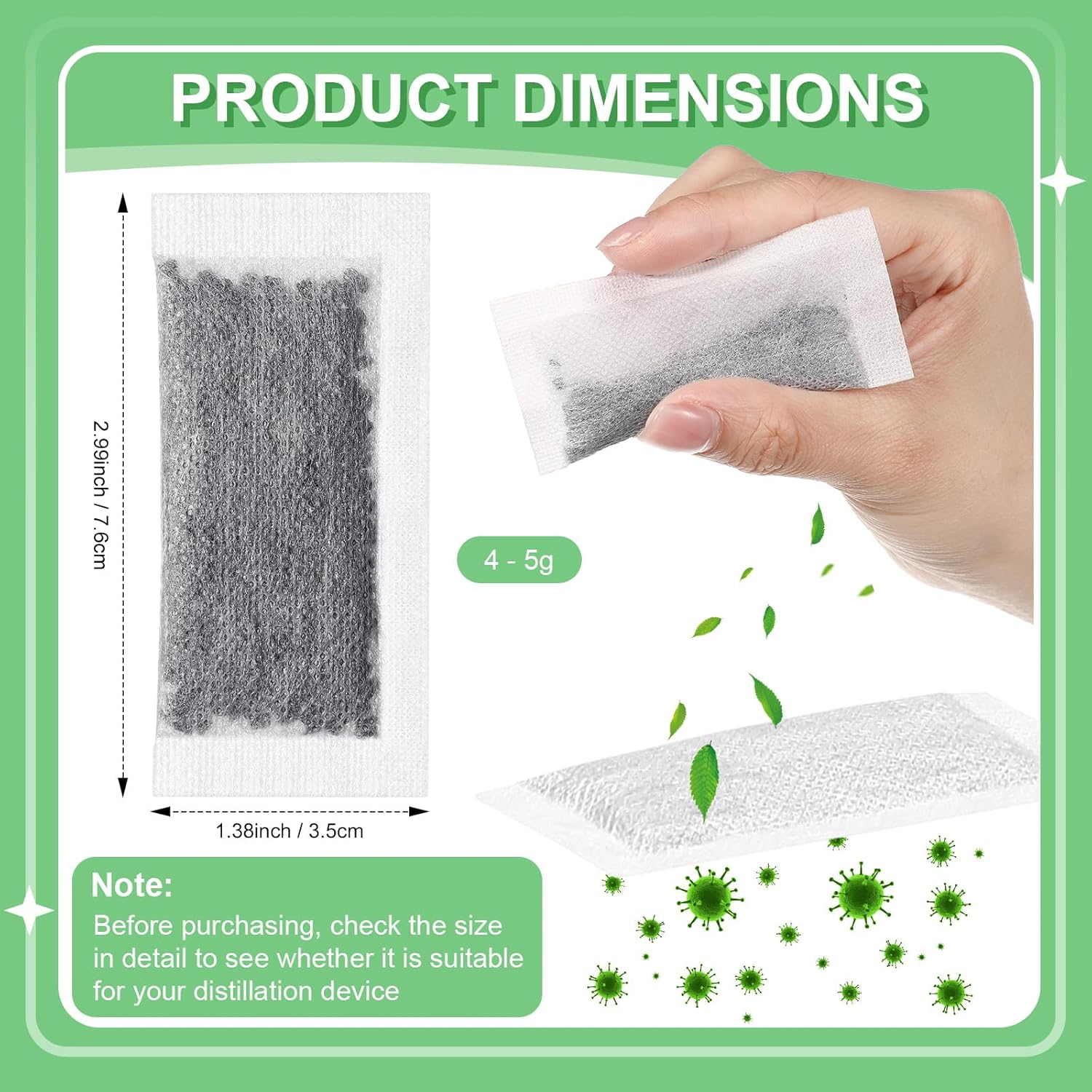 24 Packs Replacement Activated Charcoal Distiller Filters Coconut Shell Activated Carbon Filter Sachets Compatible with Countertop Water Distiller Models image number 1