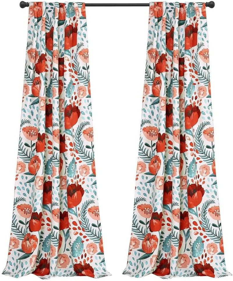 Lush Decor, 95" X 52", Multi Poppy Garden Curtains Room Darkening Window Set for Living, Dining, Bedroom, 95 in L Panel Pair