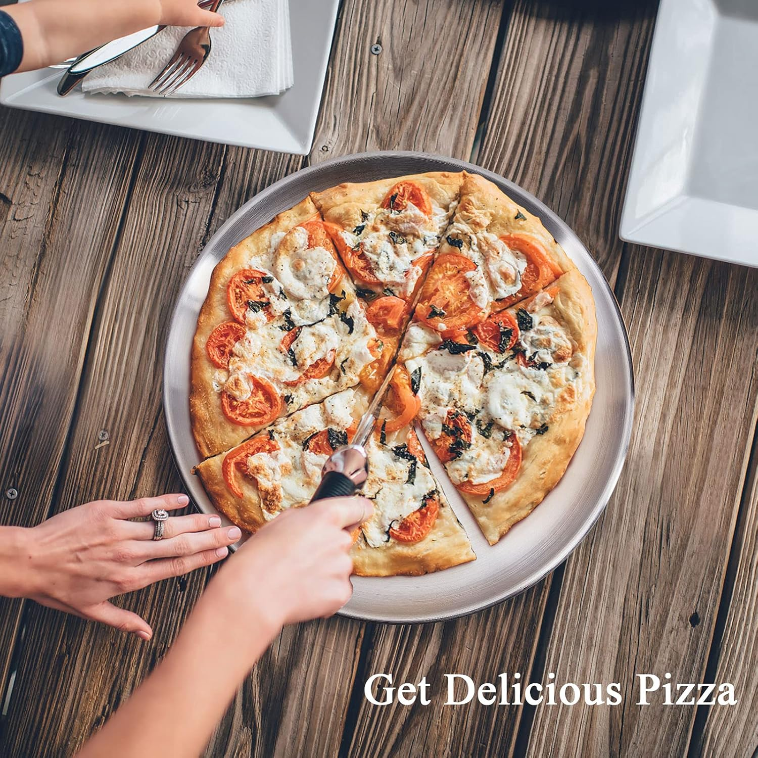 Stainless Steel Pizza Pan 8-Inch Set of 6, Pizza Baking Pan Pizza Tray round Pizza Baking Sheet Oven Tray, Non-Stick & Dishwasher Safe image number 2