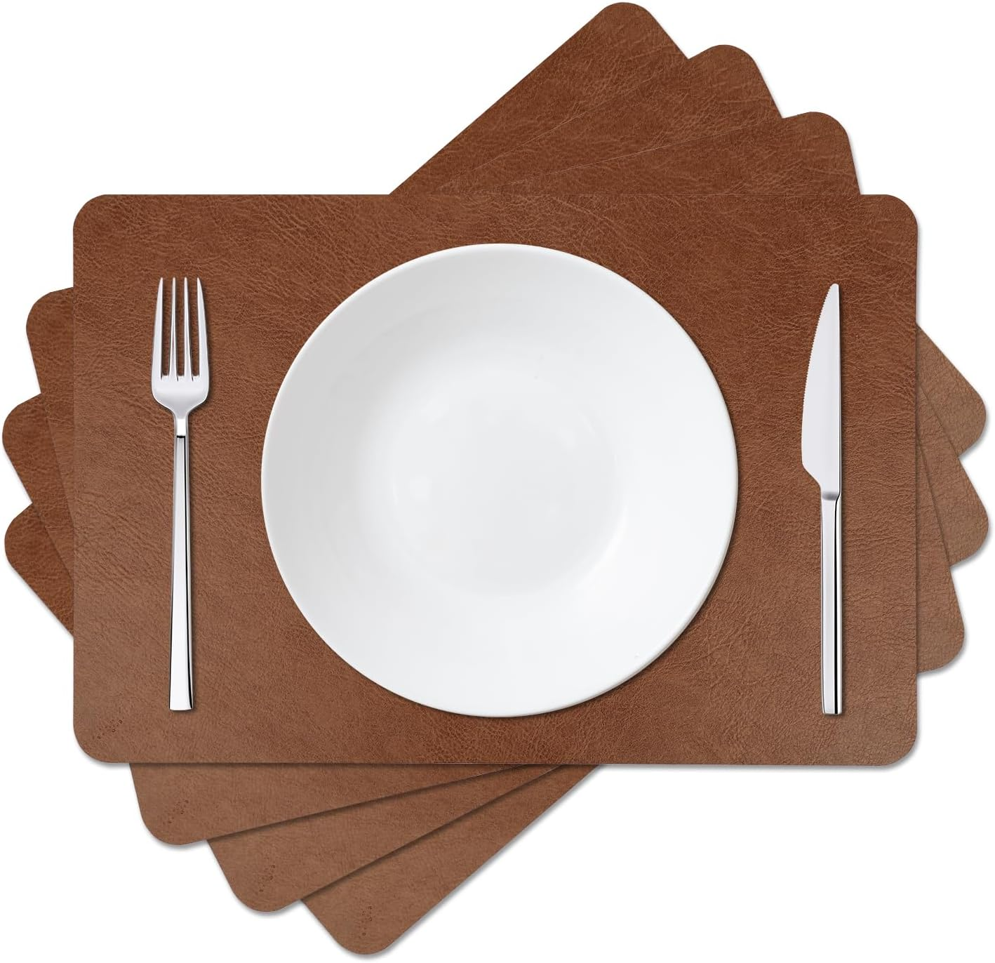 Cowhide Pattern Faux Leather Placemats Set of 6,Heat Resistant Non-Slip Waterproof Wipeable Washable Kitchen Dining PU Table Place Mats,Double-Sides Available,Dark Coffee