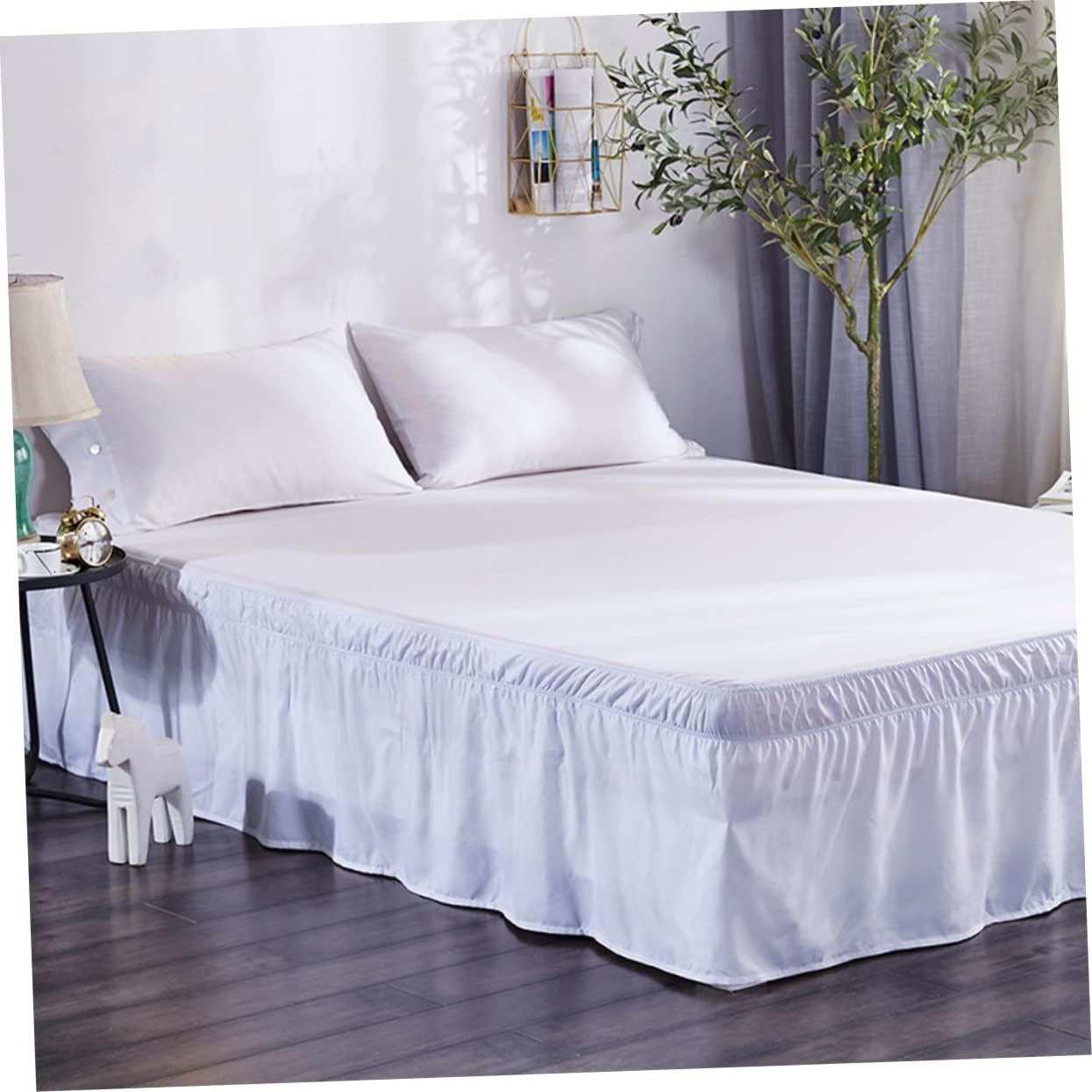 MERRYHAPY Elastic Bed Skirt Elastic Bed Shirt Wrinkle Bed Shirt Ruffle Bed Skirt Hotel Bed Cover Bed Wrap Skirt Princess Bed Canopy Peplum Blouse Bouffancy Bed Skirt Ruffles Pajamas White image number 4