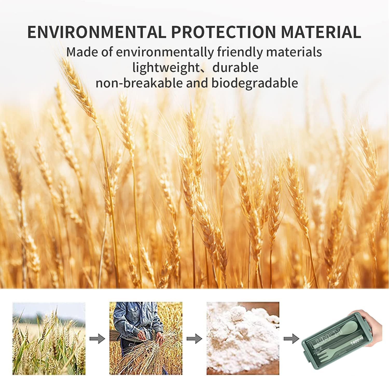 Lunch Box, 1400Ml Bento Box with Spoon Fork, Stackable 2 Layer 3 Compartments Leak Proof, Meal Prep Container for Adults Kids Students Office Microwave Dishwasher Safe