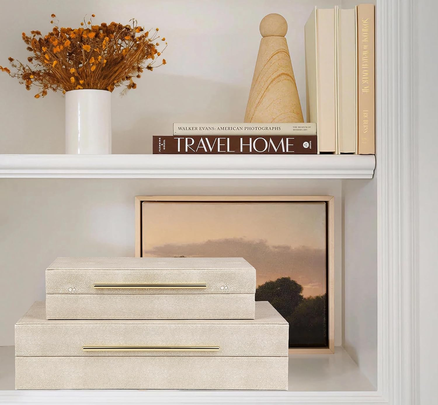 Hofferruffer Faux Leather Decorative Boxes Set of 2, Large Nesting Keepsake Box Accessory Organizer Jewelry Organizer with Hinged Lid, Stacking Storage Box Container for Home or Office (Light Grey) image number 3