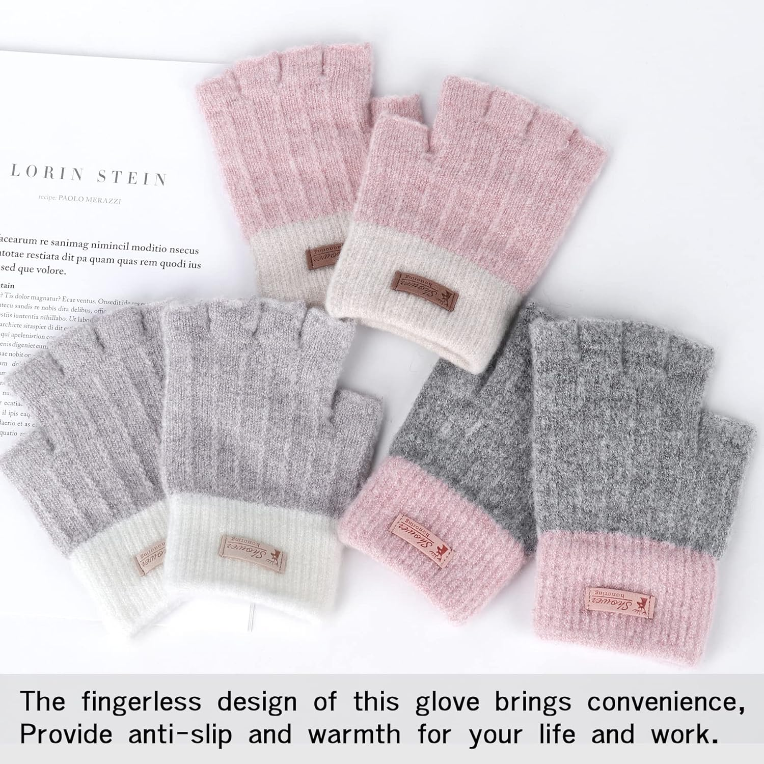 Fingerless Gloves for Women - Winter Thermal Gloves Warm Soft Knit Half Fingers Mittens for Ladies Driving Working Typing UK image number 6