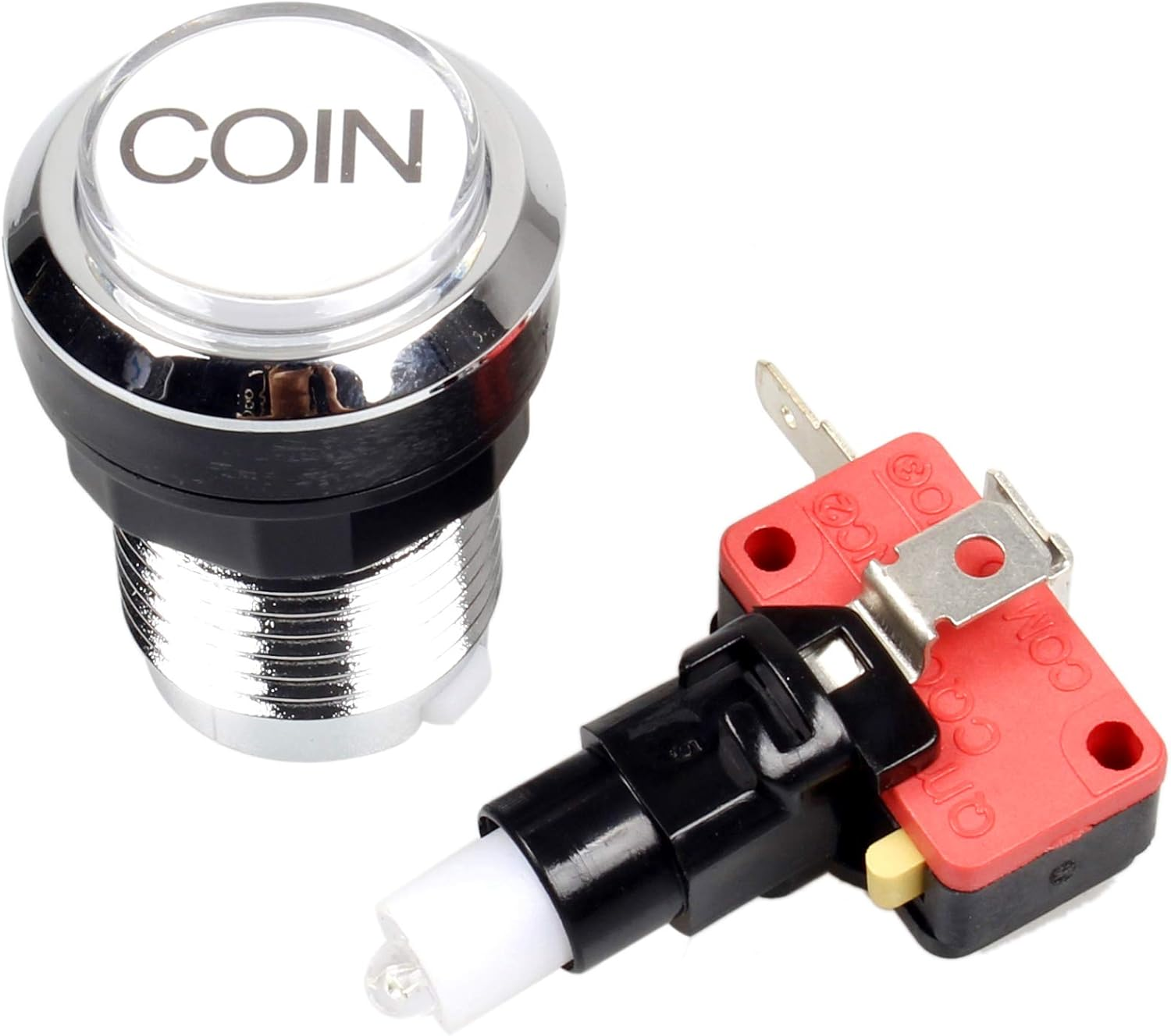 EG Starts Arcade Buttons Chrome Silver Plated 5V / 12V LED Illuminated Push Button 1P / 2P Player Start Buttons / 2X Coin Buttons for Mame/Jamma/Fighting Games/Arcade Video Games Kit Parts image number 3