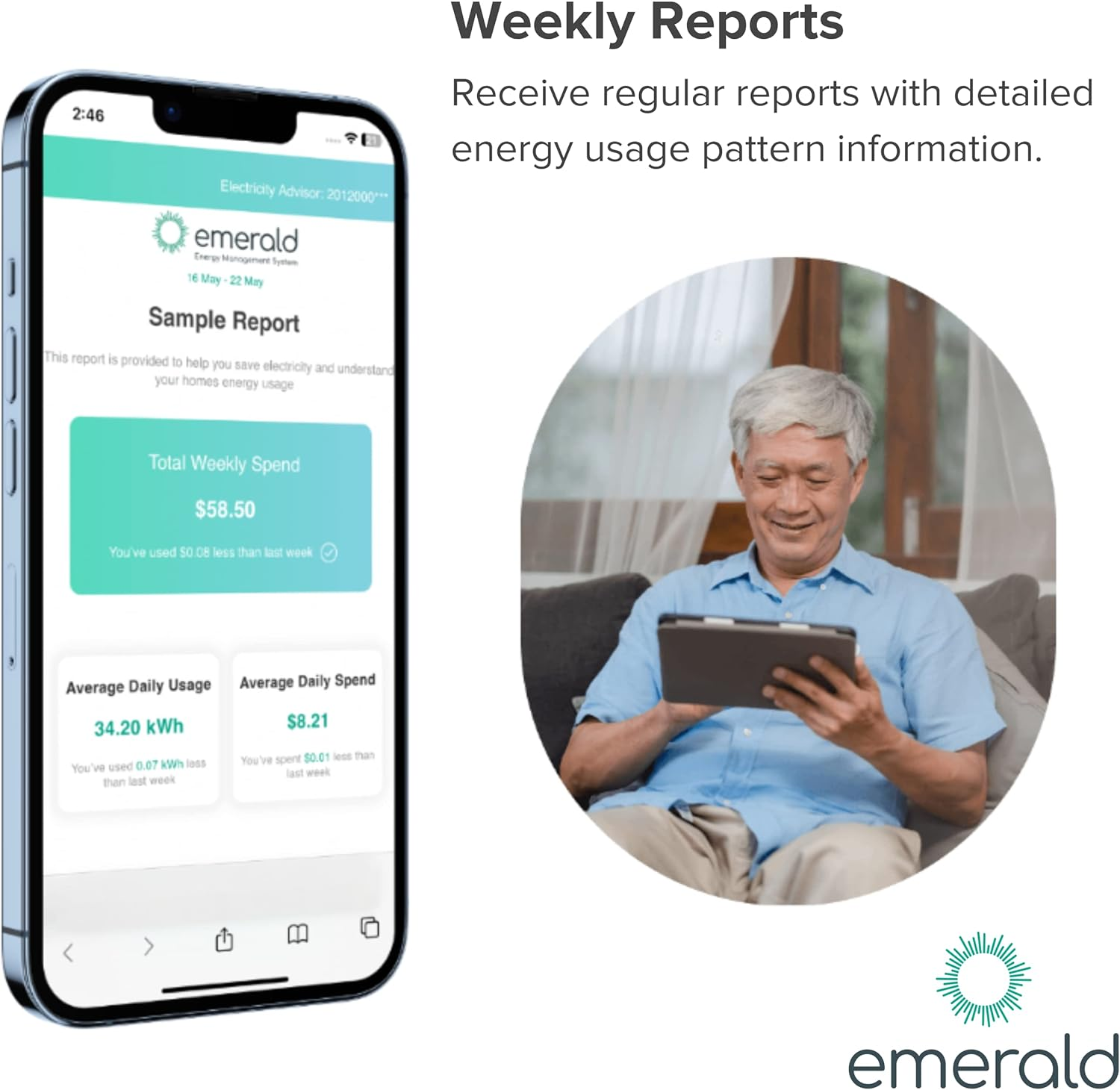 Emerald Electricity Advisor - Smart Bluetooth Enabled Device Monitors and Tracks Electricity Consumption Sending Data Directly to Your Phone. save Money and Energy. image number 1