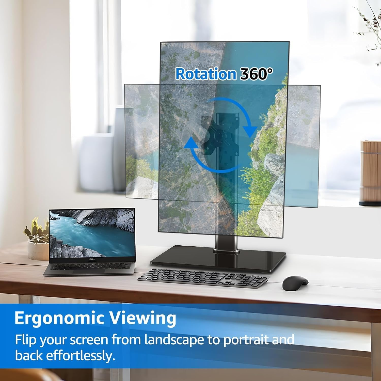 MOUNTUP Monitor Stand for Desk, Freestanding Monitor Mount Fits 13-32 Inch Screen up to 17.6 Lbs, Screen Stand with Swivel, Height, Rotation Adjustment, VESA Mount 100 X 100Mm, 75 X 75Mm image number 1