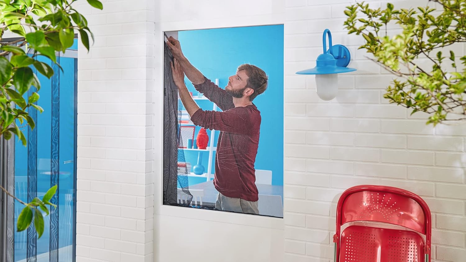 Tesa Insect Stop Comfort for French Windows - Self-Adhesive Hook and Loop No Drill Fly Screen - in Anthracite, 120 Cm X 240 Cm image number 4