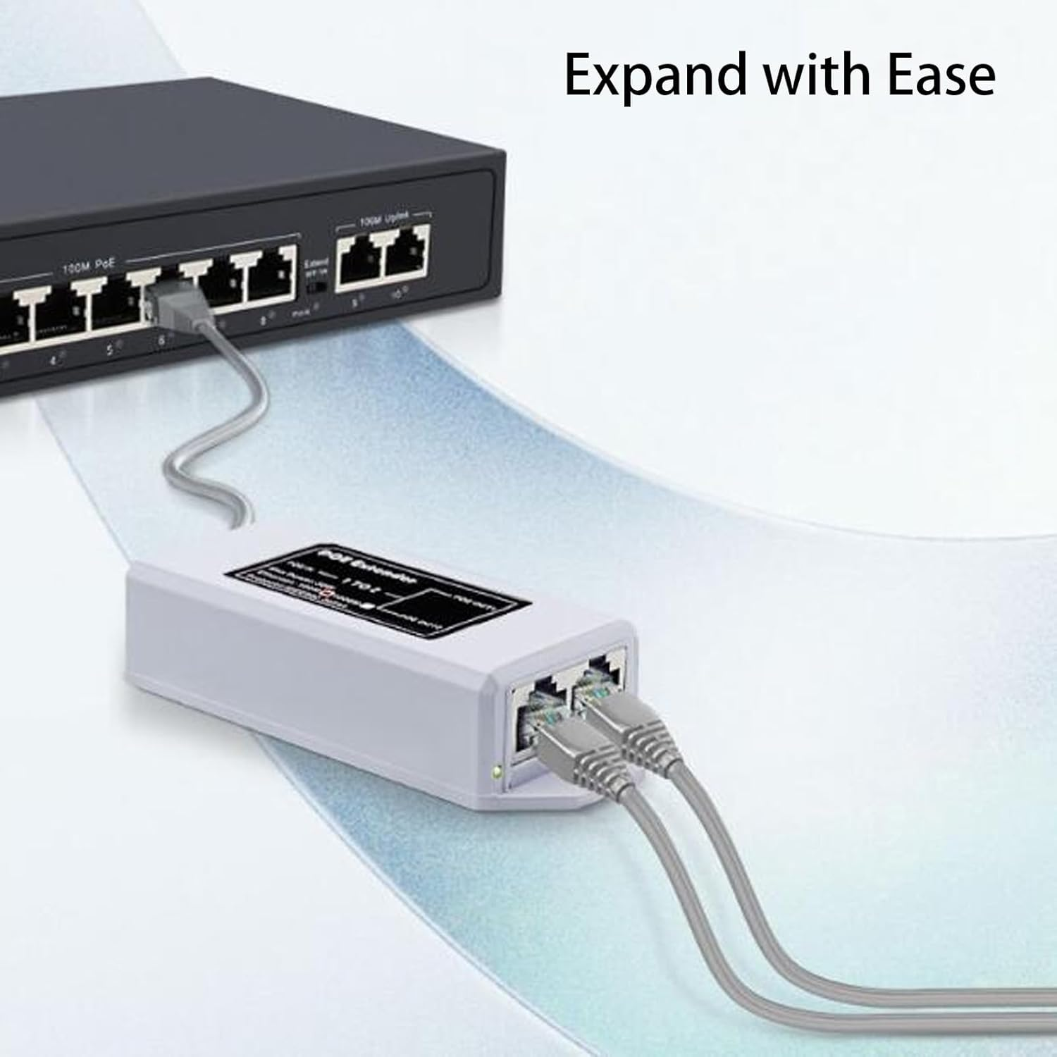 1 in 2 Out Gigabit Poe Extender, 2 Port Long Distance Poe Repeater, Support Ieee802.3Af/At with 1000Mbps, for IP Cameras, Phones