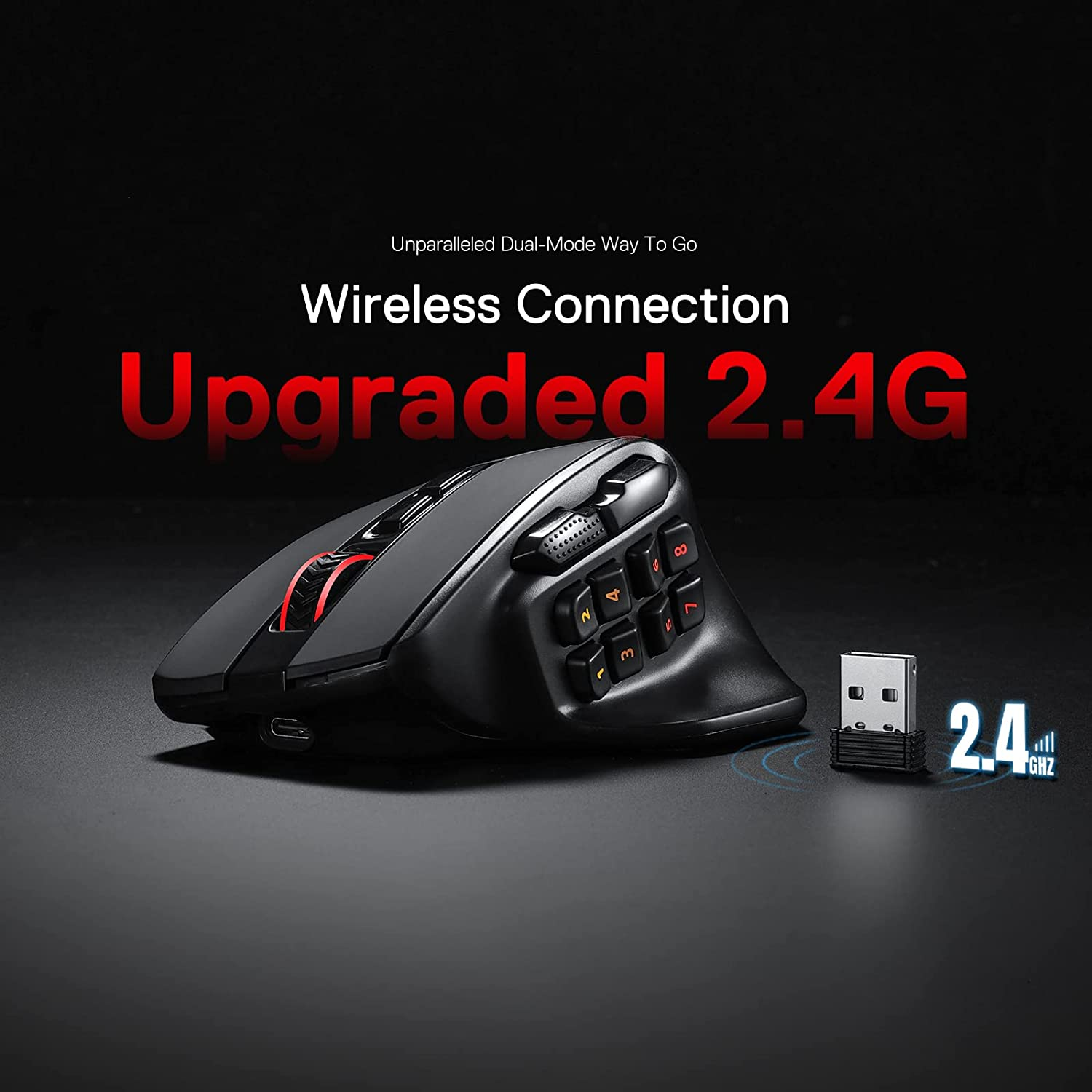Redragon M811 PRO Wireless MMO Gaming Mouse, 15 Programmable Buttons RGB Gamer Mouse W/Ergonomic Natural Grip Build, 10 Side Macro Keys, Software Supports DIY Keybinds & Backlit image number 3