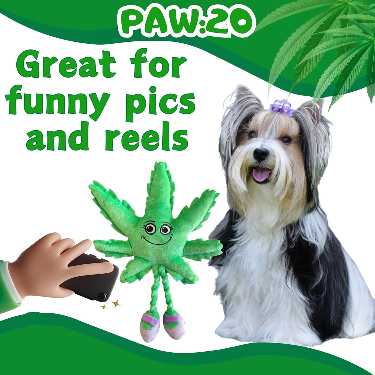 PAW:20 Mary Jane the Weed Leaf 420 Dog Toy image number 4