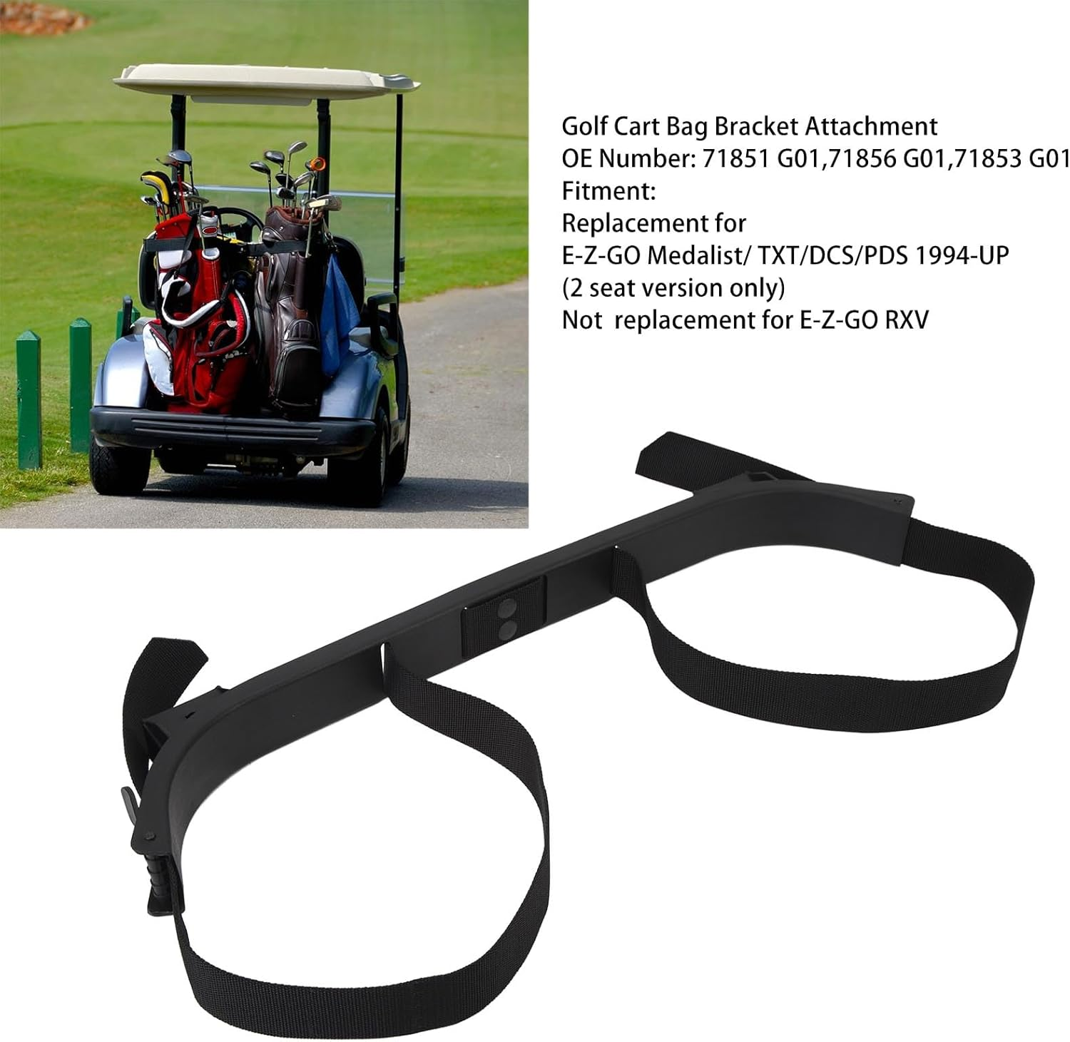 Cart Bag Rack Retainer Strap, 71856 G01 Rear Seat Bag Holder Replacement, Space Saving Bag Holder Strap Bracket Rack Assembly for EZGO Medalist TXT DCS PDS image number 1