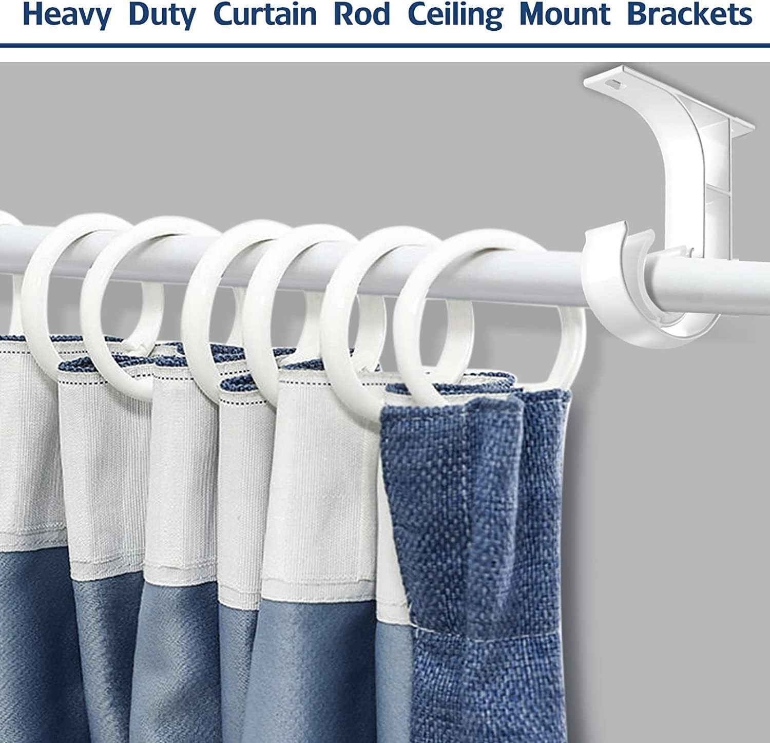 Curtain Rod Brackets Holders,6 Pack Ceiling Curtain Rod Brackets, White Curtain Rod Holder Hooks for 1 Inch Rod, Aluminum Alloy, Heavy Duty Ceiling Hooks for Curtains Shower Curtain Rod Bracket Hanger image number 6