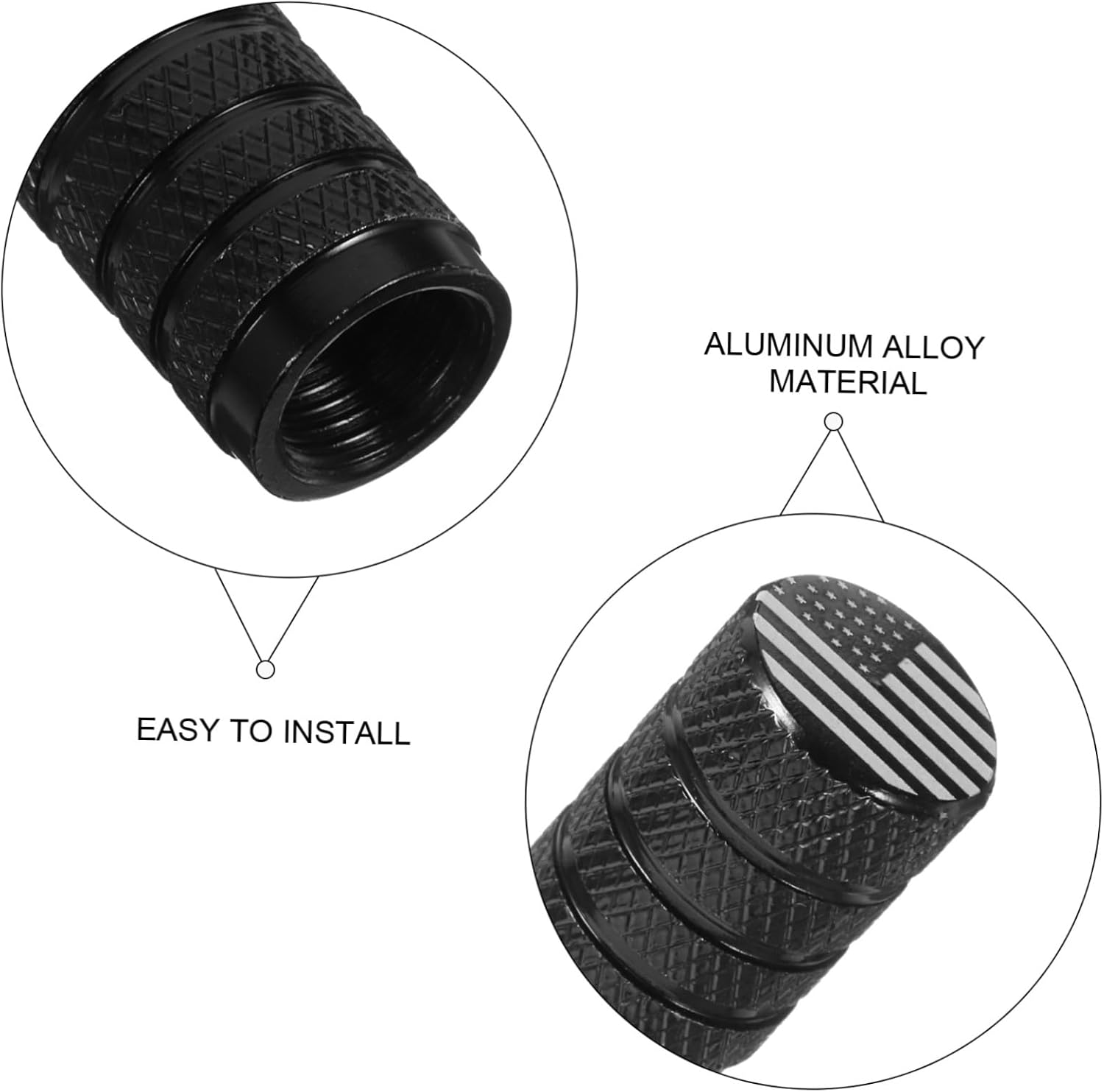 Sosoport 4Pcs Aluminum Alloy Car Tyre Valve Caps Set Black Sturdy Metal Tire Air Stem Covers Automotive Dust Protection Accessories for Cars and Trucks image number 6