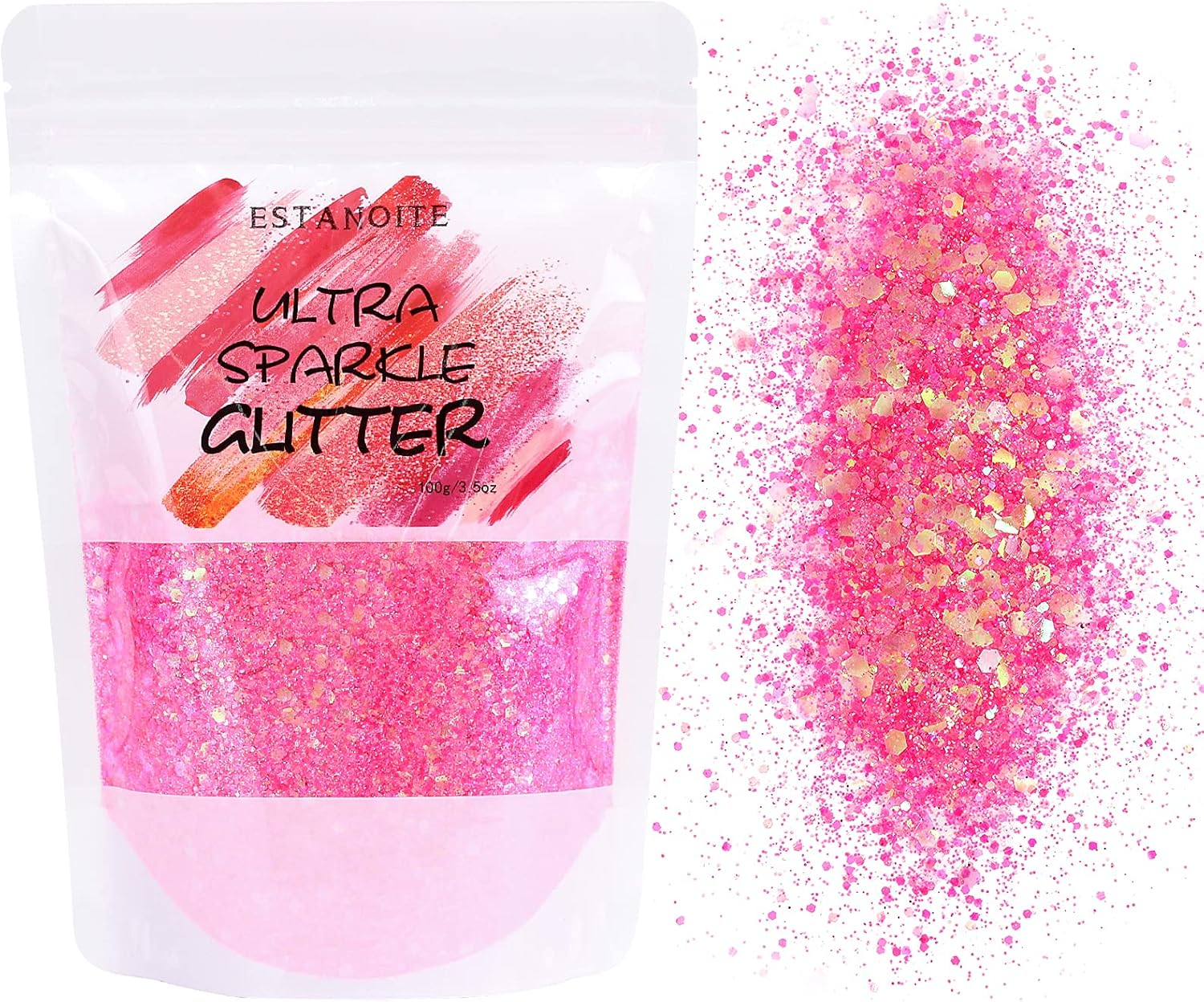 Estanoite Holographic Chunky Glitter 100G, Resin Glitter for Craft, Cosmetic Nail Glitter, Mixed Glitter for Epoxy Arts, Body, Face, Nail, Chunky Glitter for Tumblers (Gold)